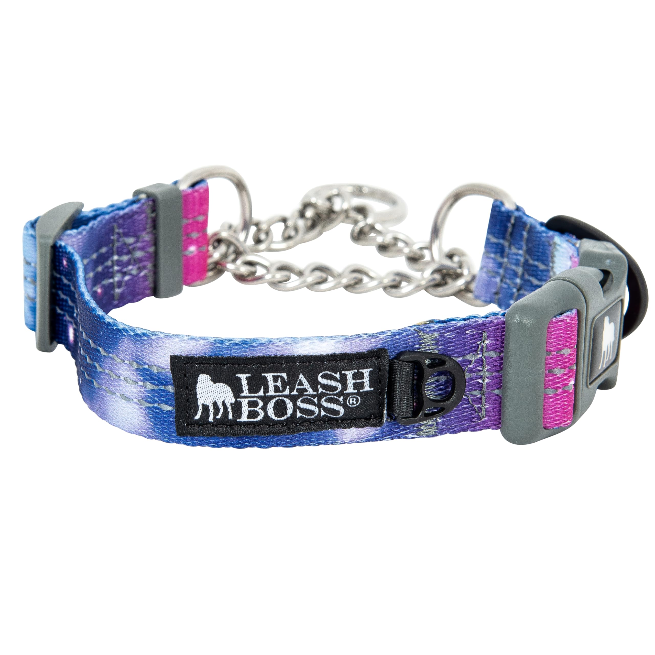 Leash Boss Martingale Dog Collar with Steel Chain & Reflective Nylon - Adjustable No-Pull Training Collar for Small, Medium & Large Dogs | Perfect for Walking, Training & Outdoor Adventures