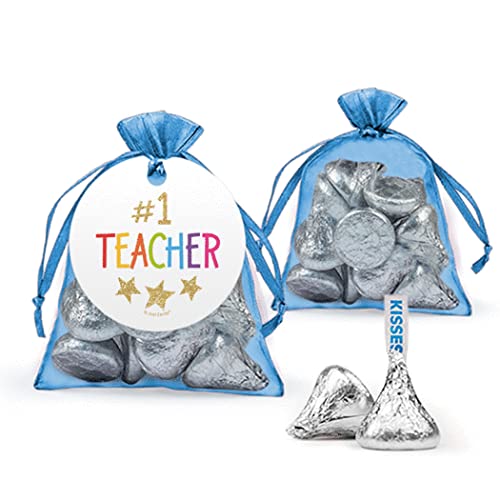 24 Pack Personalized Teacher Appreciation Gifts - Bulk Milk Chocolate Kisses in Organza Bags for Classroom Rewards, Staff Recognition & School Events (24ct)