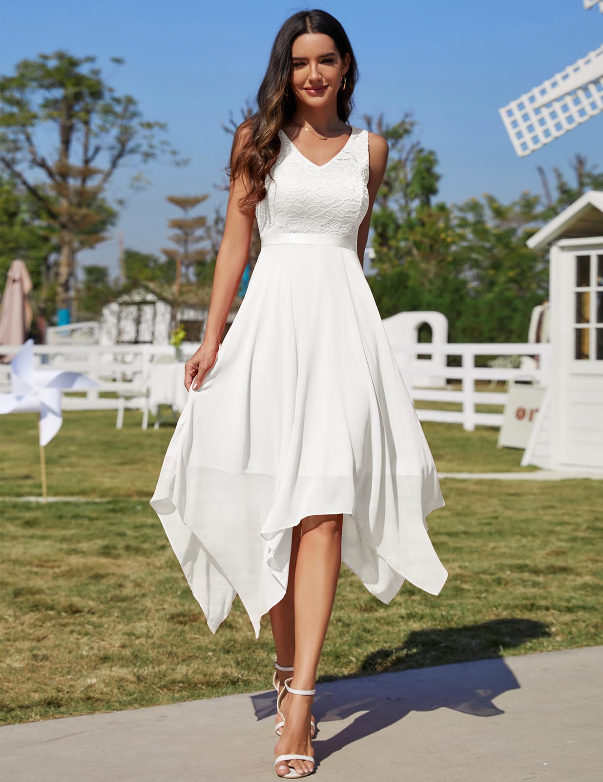 Meetjen Women's Elegant Lace Cocktail Party Dress 2025 - Handkerchief Hem Bridesmaid & Prom Formal Gown for Wedding Guest | Perfect for Evening Parties, Bridal Showers & Special Occasions