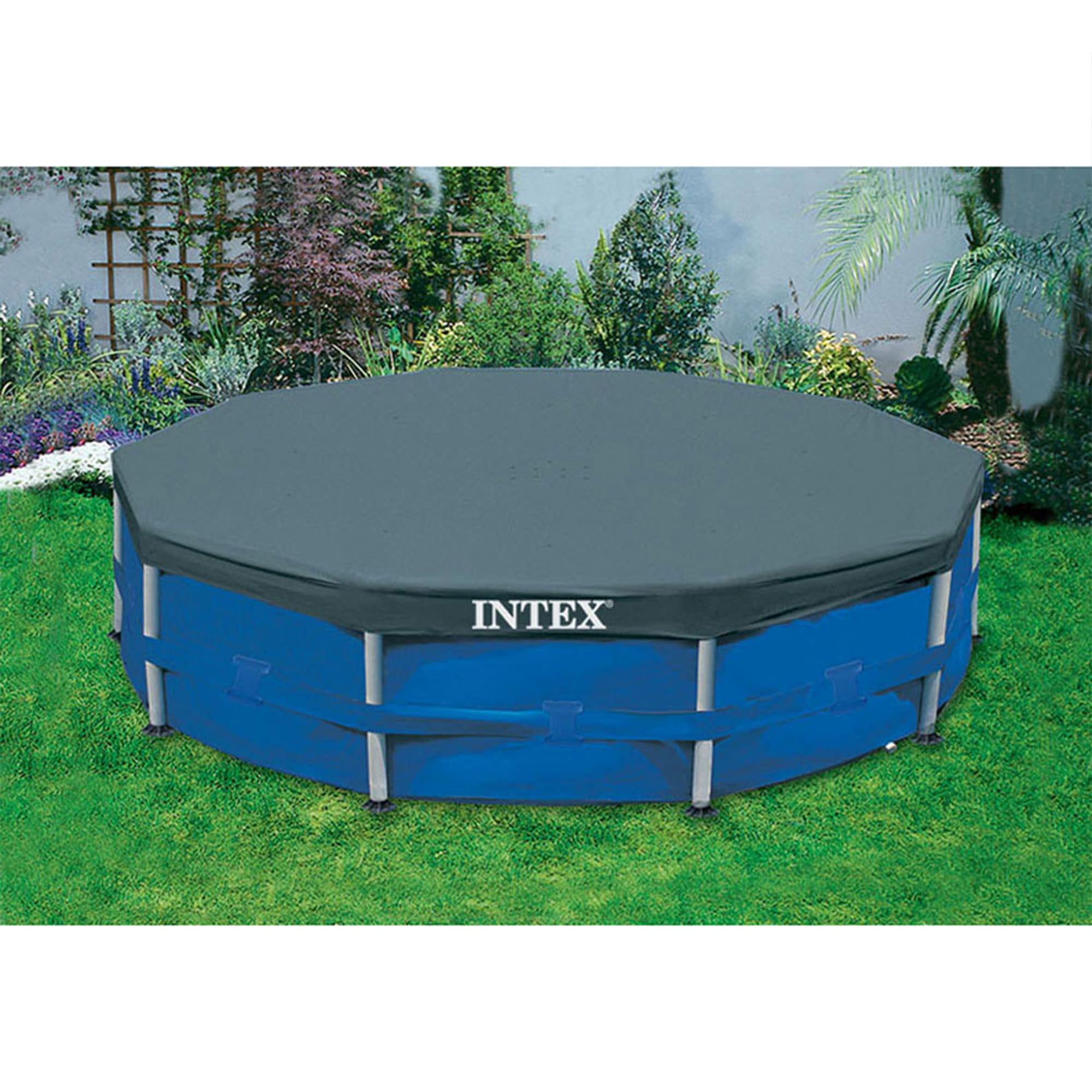 Intex 10ft x 30in Round Metal Frame Above Ground Outdoor Swimming Pool Set with 330 GPH Filter Pump, Cartridge & Protective Cover - Perfect for Backyard Fun, Family Gatherings & Summer Cooling