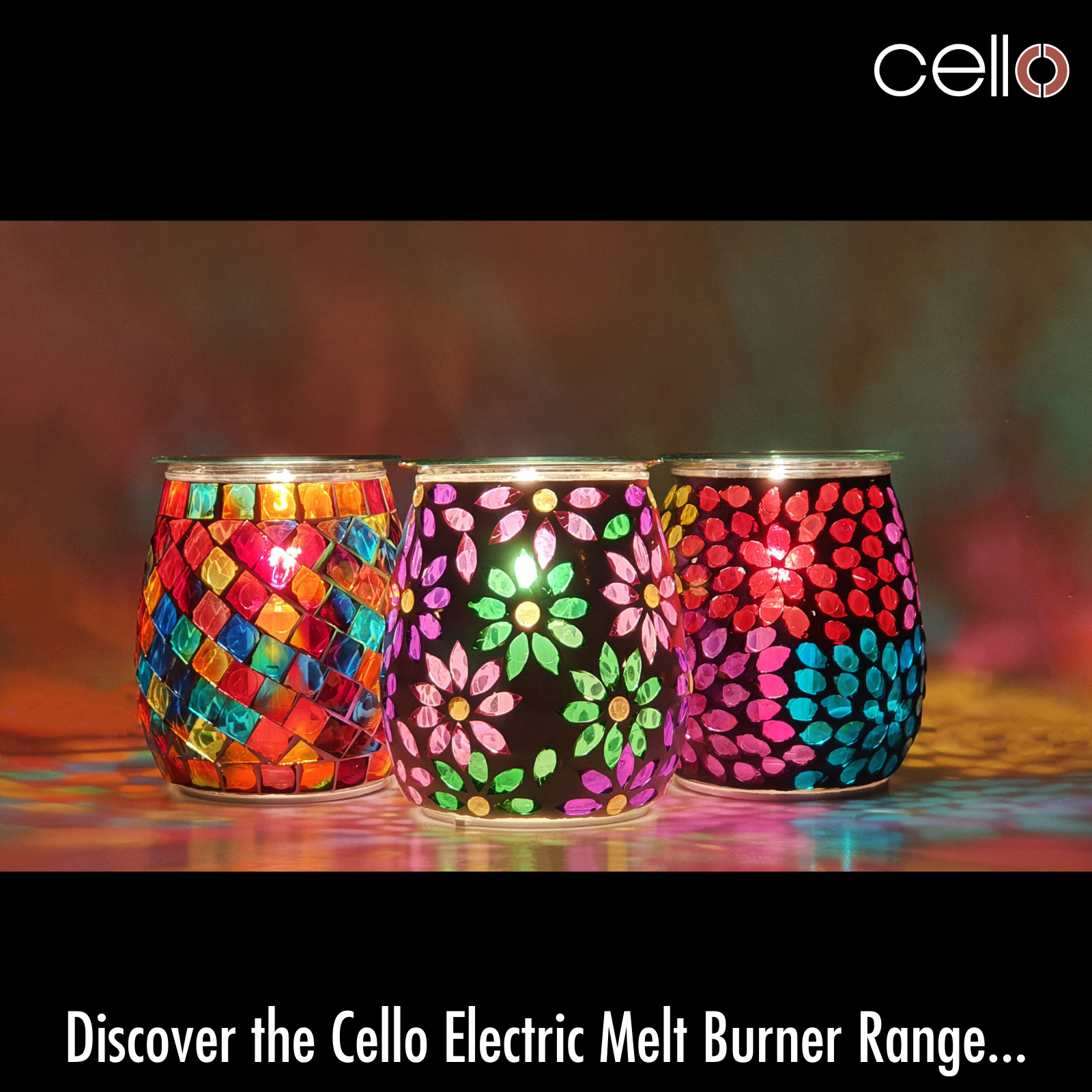 Cello Electric Wax Warmer with Mosaic Glass Design - Pretty Petals Floral Aromatherapy Wax Melter for Home, Office & Spa Relaxation