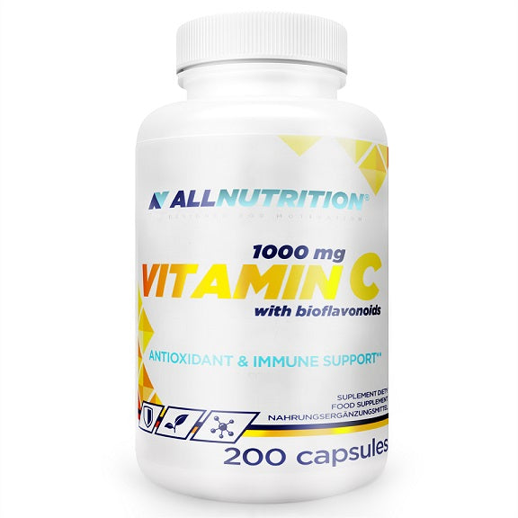 Allnutrition Vitamin C with Bioflavonoids 1000mg - 200 Capsules | Immune Support & Antioxidant Boost | Daily Supplement for Adults & Kids | Supports Skin Health & Collagen Production