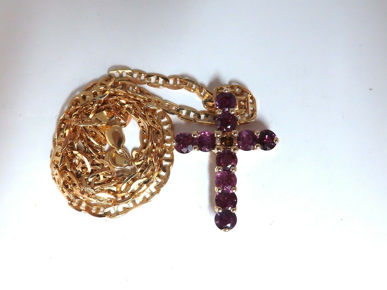 4.67ct Natural Ruby & Fancy Color Diamond Cross Pendant in 14K Gold - Elegant Jewelry for Weddings, Anniversaries & Special Occasions