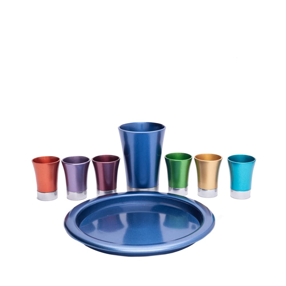 Set of 6 Premium Anodized Aluminum Cups with Serving Tray - Durable & Lightweight for Camping, Picnics, and Outdoor Parties