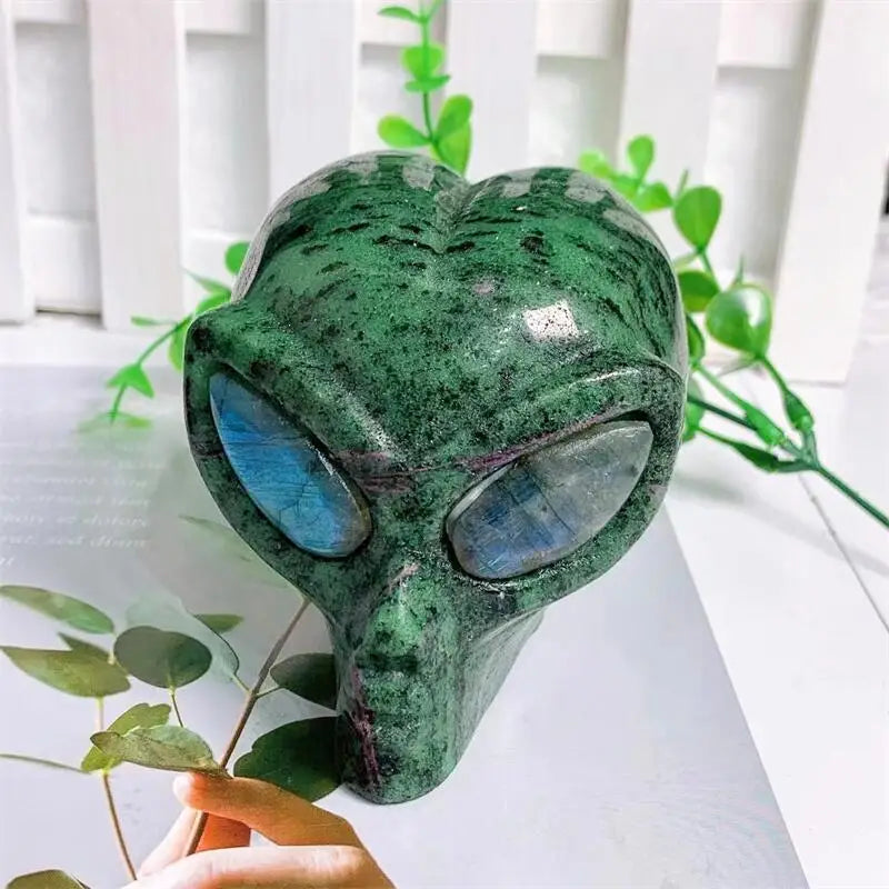 8cm Natural Stone Carved Alien Skull Statue - Healing Crystal Decor, Gemstone Collection (1pc) for Home Office, Meditation Space & Unique Gift