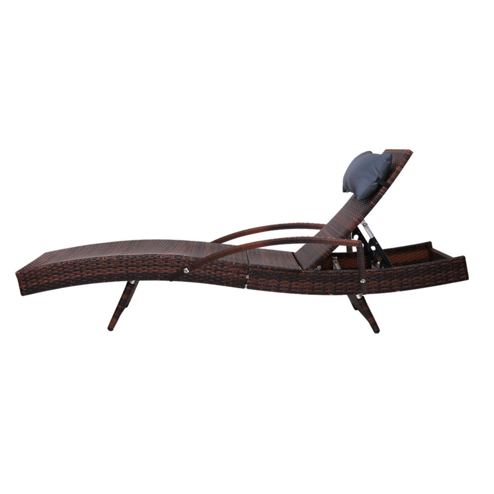 Premium Bianca Outdoor Sun Lounger Chair with Adjustable Headrest & Cushion - Weather-Resistant Patio Furniture for Poolside, Beach, Garden Relaxation - Espresso Brown