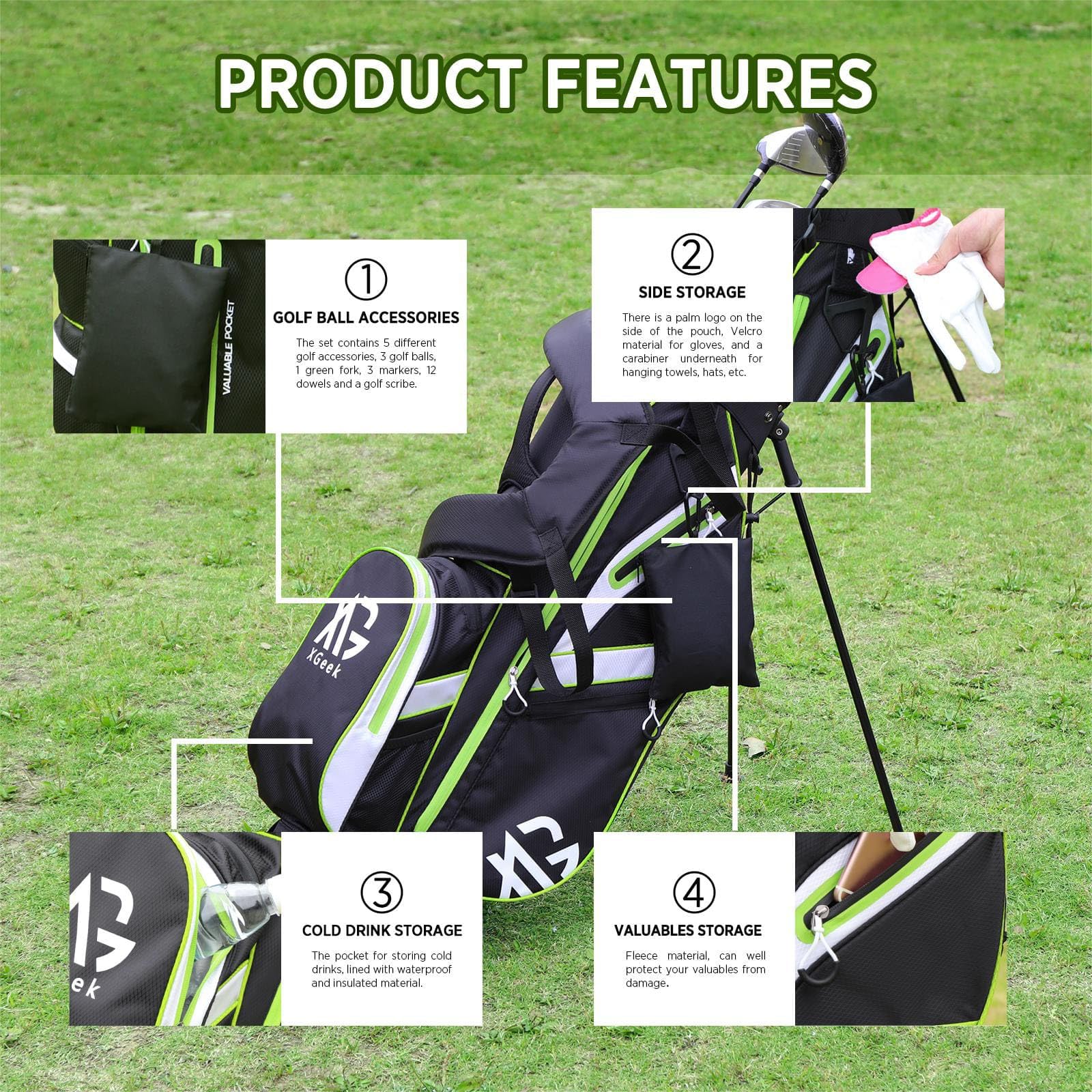 XDriveMax Lightweight Golf Stand Bag with Double Strap, Rain Cover & Accessories - Premium Golf Club Bag for Men & Women - Perfect for Course Play, Travel & Practice Sessions