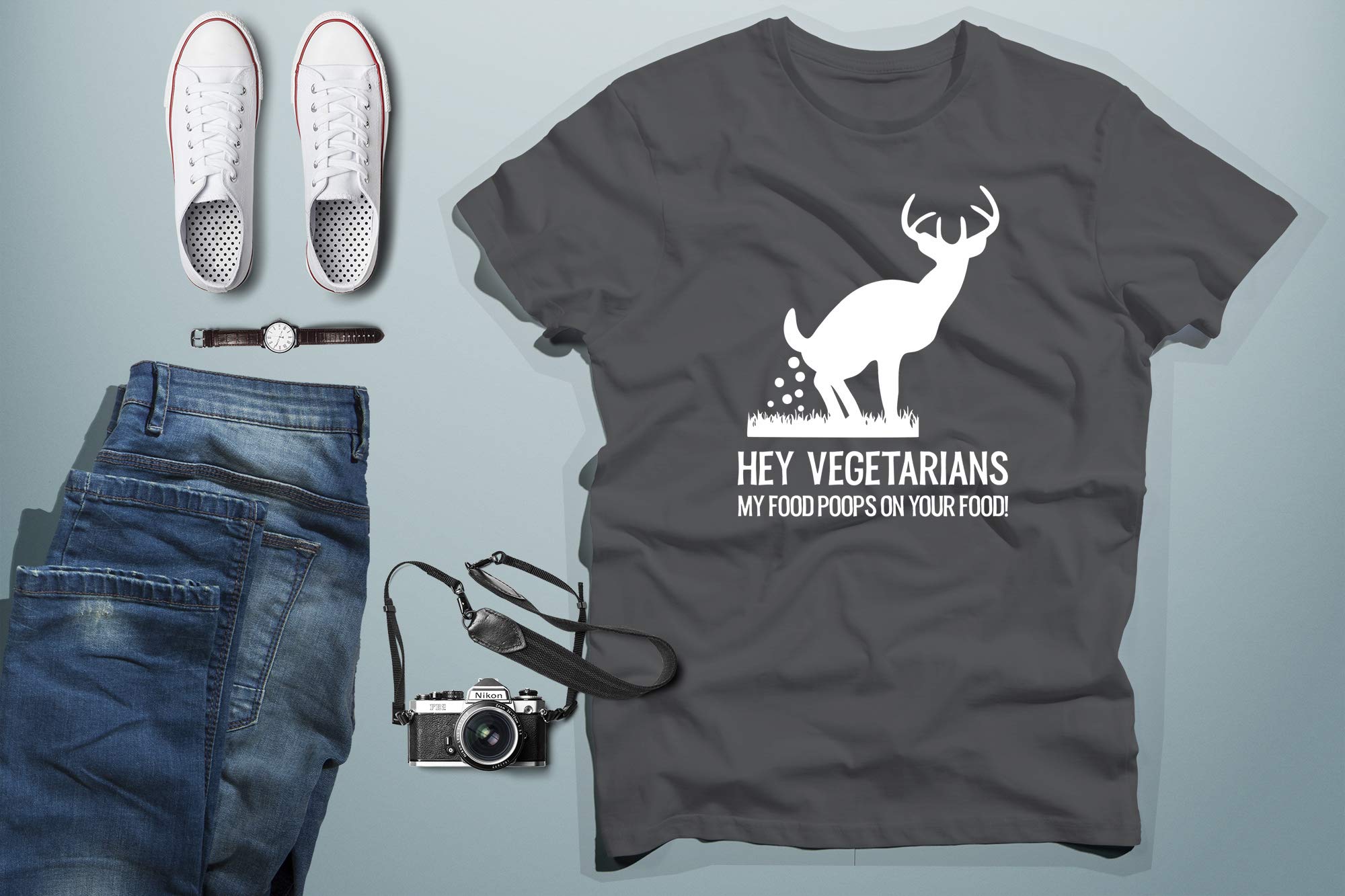 Vegetarian Sarcastic T-Shirt - Funny 'My Food Poops on Your Food' Men's Graphic Tee - Perfect for Vegan Jokes & Comedy Lovers