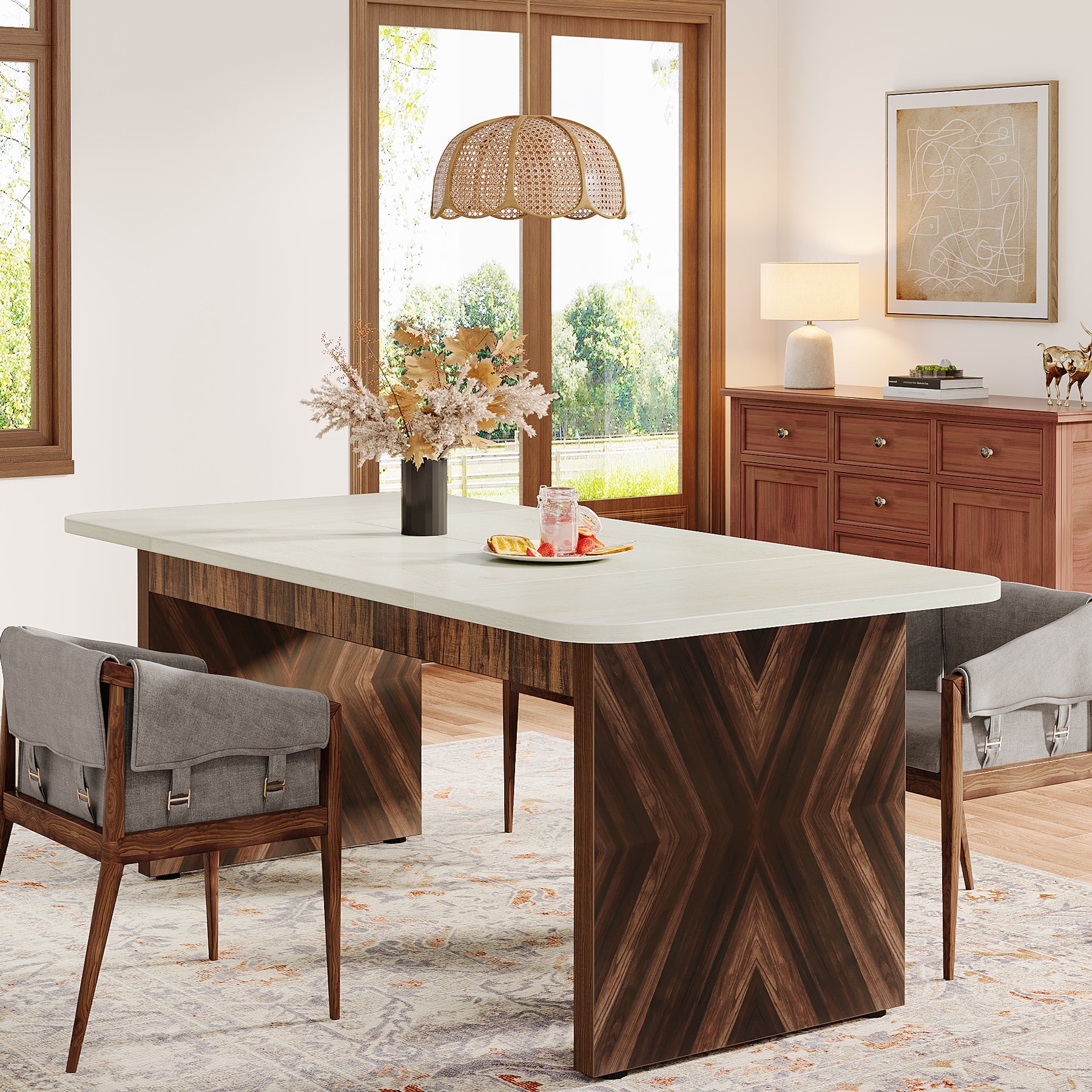 Solid Wood Dining Table - 70 Inch Rectangle Kitchen Table for 6 People - Perfect for Family Meals, Dinner Parties & Small Gatherings