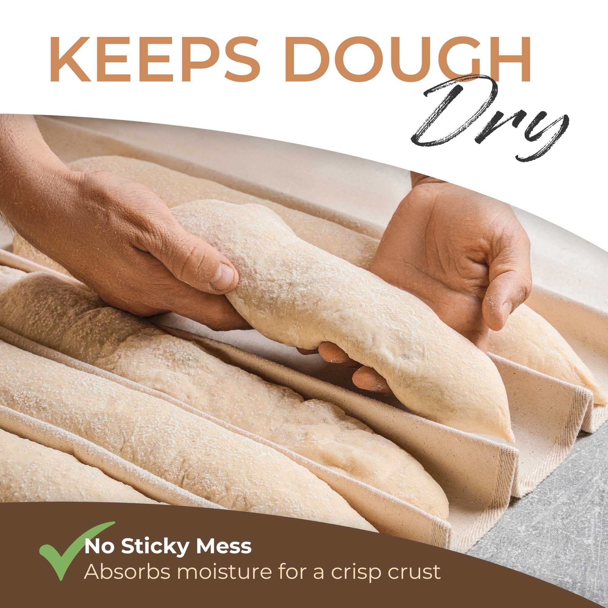Orblue Bakers Couche and Proofing Cloth - 100% Cotton Bread Dough Baking Fabric for Baguettes, Loaves & Ciabatta - 29.5