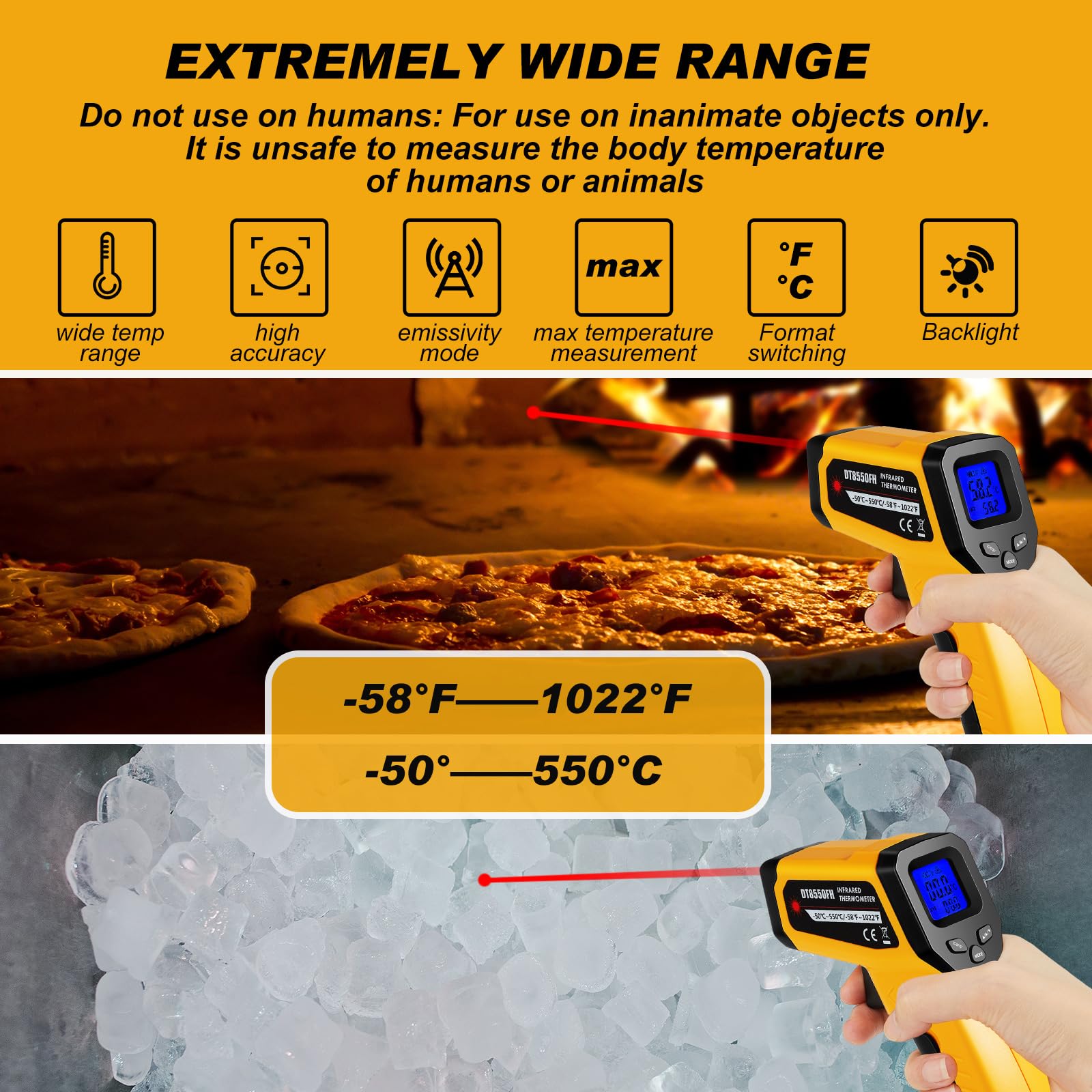 3 Pack Infrared Thermometer Gun -58℉ to 1022℉ (Non-Contact Laser Temperature Gun) with Digital Display - Includes Bonus Cat Toys for Cooking, Grilling, HVAC & Home Use