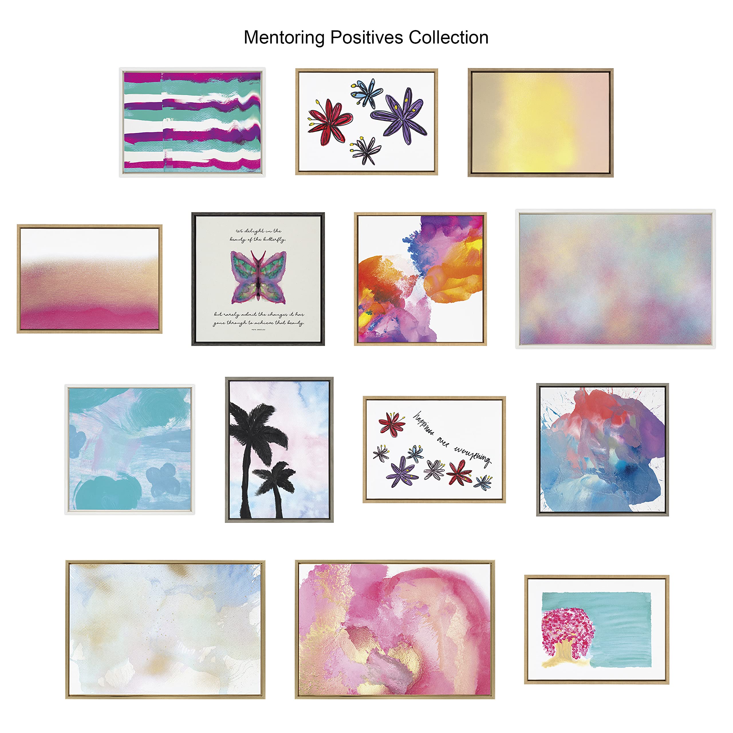 Kate & Laurel x Mentoring Positives Framed Abstract Canvas Wall Art - Sunset Landscape Painting 23x33 Inch Black Frame - Modern Home Decor for Living Room, Bedroom & Office