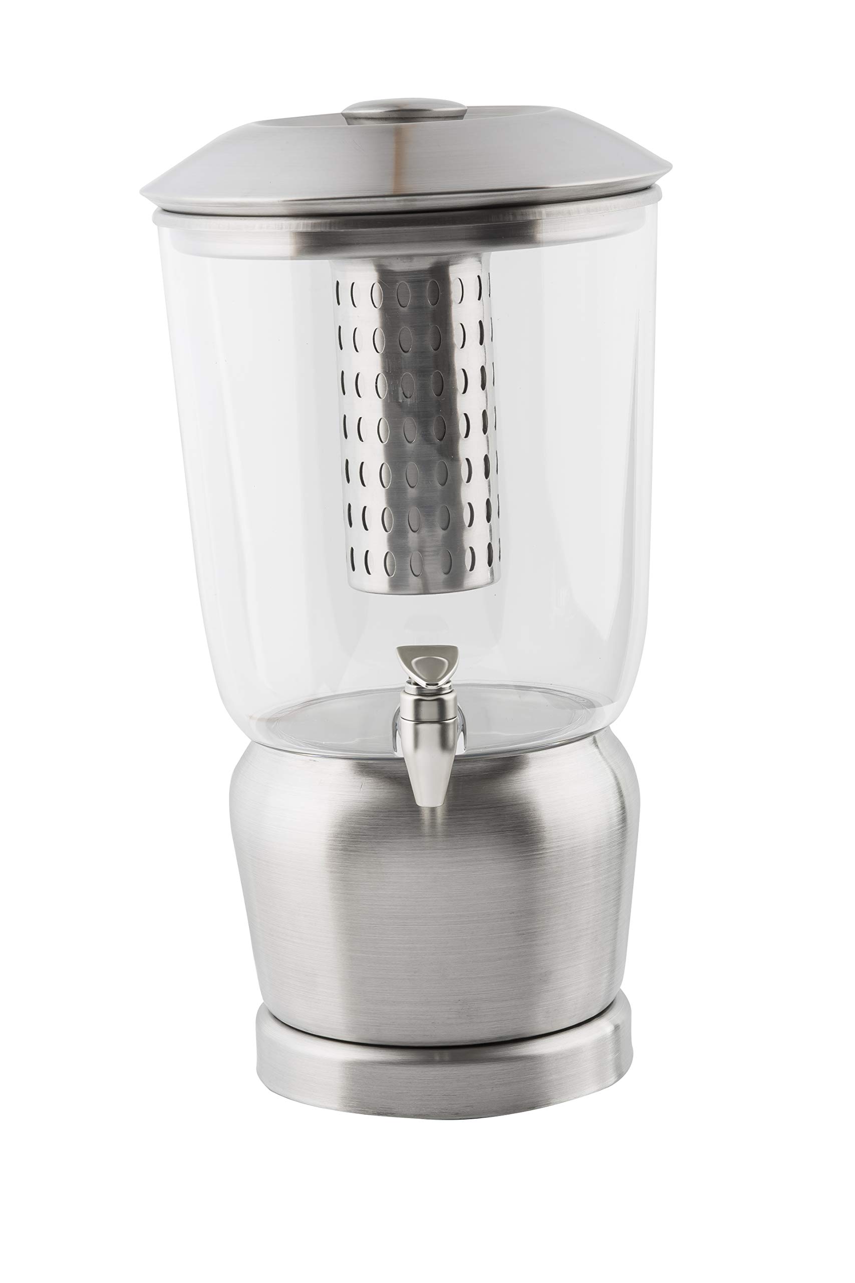 Premium TableCraft 75 2.5 Gallon Drink Dispenser with Fruit Infuser & Stand - Tritan BPA-Free Plastic & Brushed Stainless Steel - Cold Beverage Server for Parties, Weddings, Catering & Home Use - Perfect for Lemonade, Iced Tea & Infused Water