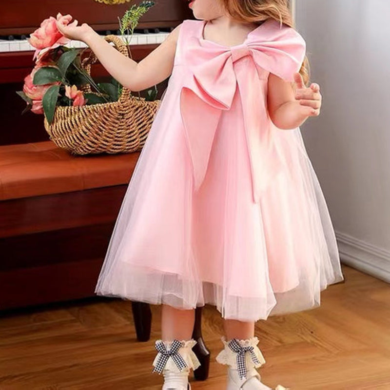 Flower Girl Dress Sleeveless A-Line with Bow and Tulle Skirt - Perfect for Weddings, Birthday Parties & Special Occasions