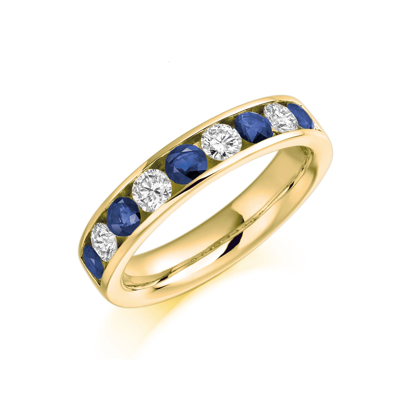 18ct Yellow Gold Brilliant Cut Sapphire & Diamond Half Eternity Ring 1.10ct - Elegant Wedding Band, Anniversary Gift for Her, Perfect for Special Occasions & Romantic Moments