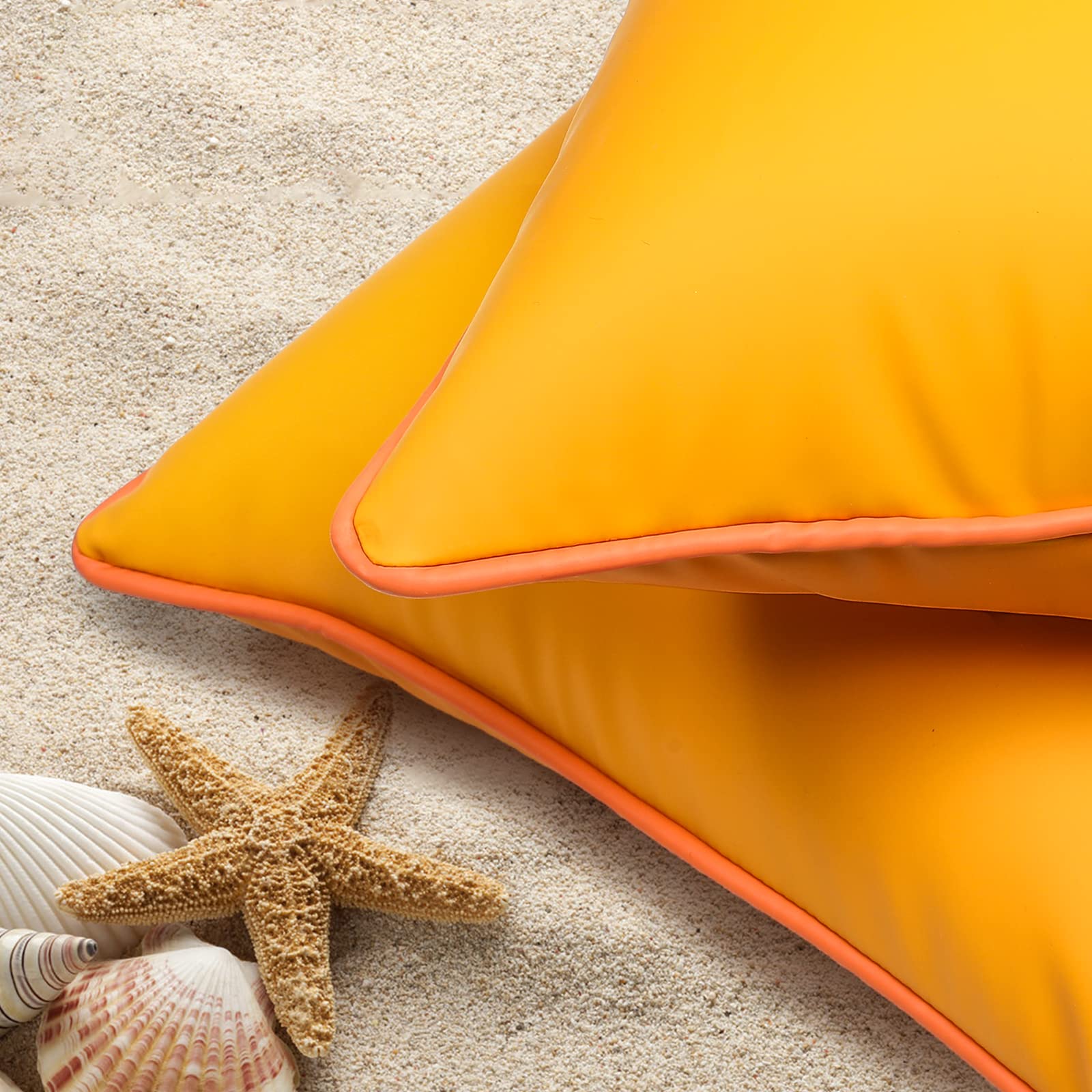 2 Pack Waterproof Fade-Resistant Silicone Leather Pillow Covers 18x18 Inch - Durable Outdoor Cushion Shams for Patio, Garden, Balcony, Sofa & Bench - Yellow (Perfect for Sunbrella, Tent & Outdoor Furniture Protection)