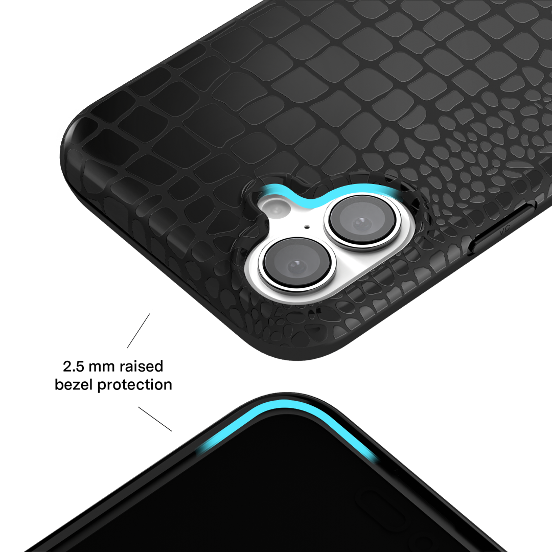 Durable Black Crocodile Pattern iPhone Case - Shockproof & Slim Design for iPhone 13/14/15 Pro Max - Perfect for Daily Use, Travel & Outdoor Activities