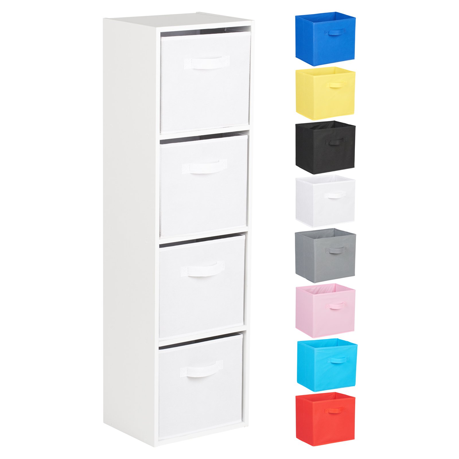 Hartleys 4 Tier White Cube Storage Unit with Removable Bins - Modern Organizer for Closet, Nursery, Living Room & Office Organization