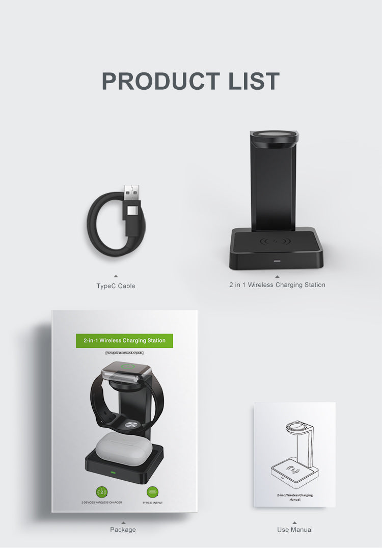 2 in 1 Apple Wireless Charger WA11 - Fast Qi-Certified Charging Stand for iPhone 14/13/12 & AirPods - Perfect for Home, Office & Nightstand Use