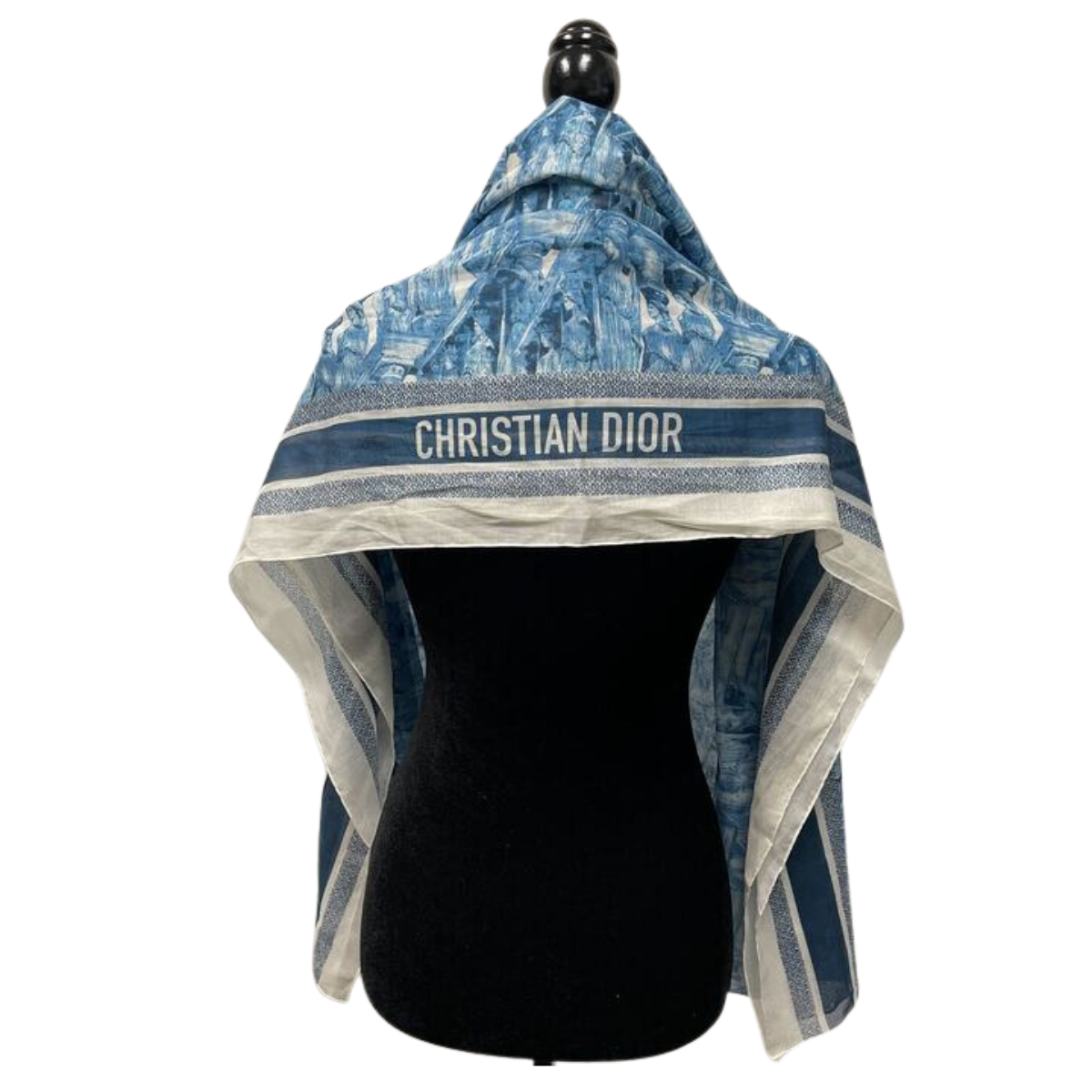 Christian Dior Limited Edition Blue & White Greek Statue Print Cotton Scarf - Cruise 2022 Collection - Perfect for Travel, Gift Giving & Fashion Accessories