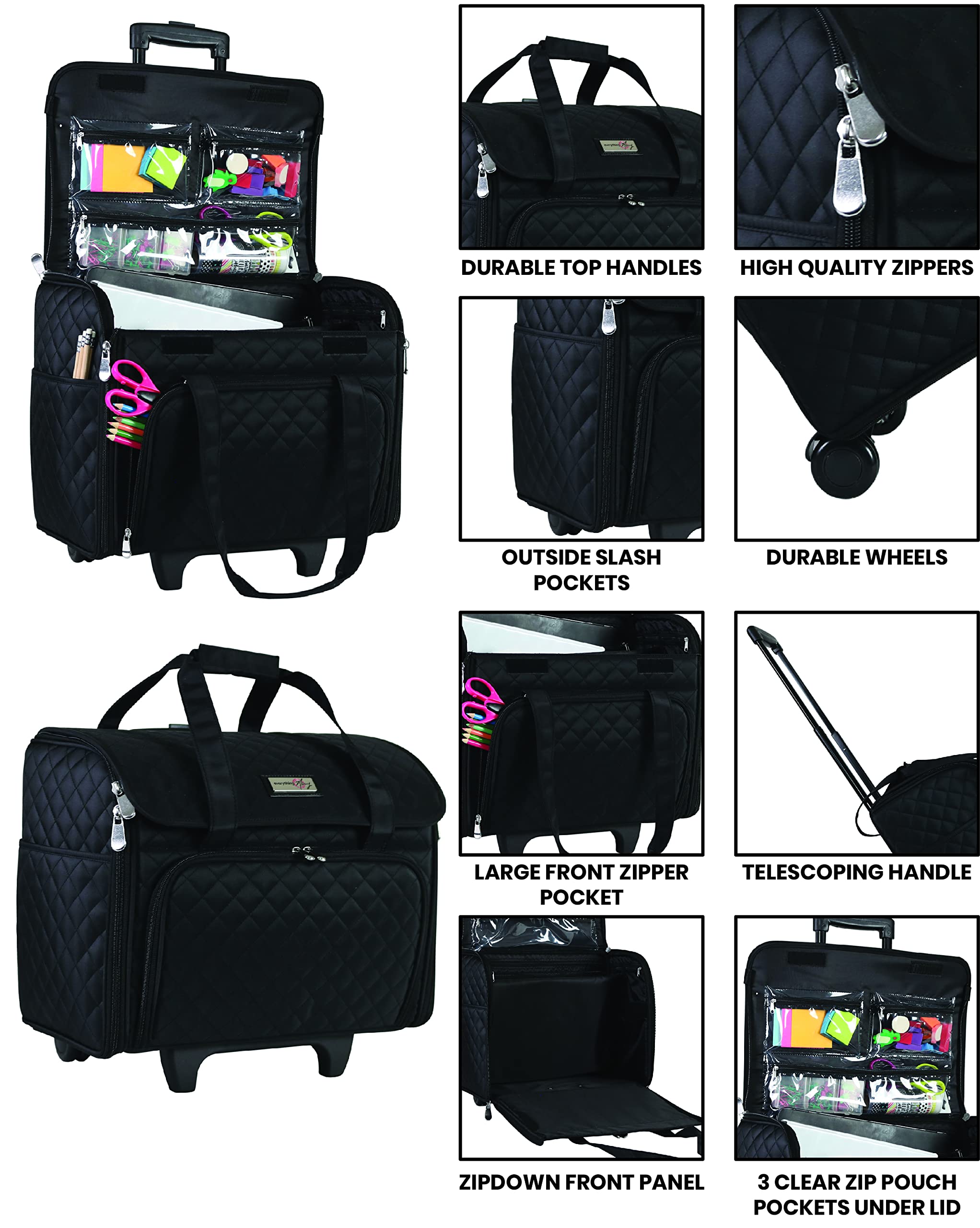 Mary Teacher Rolling Tote - Durable School Bag for Educators & Travel