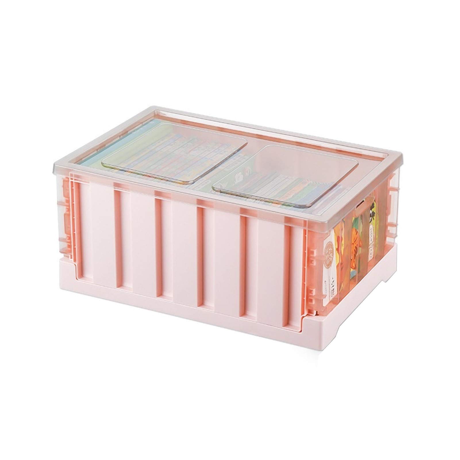 Collapsible Plastic Storage Bins - Stackable Folding Utility Crates for Shoes, Clothes, Toys, Books & Groceries | 25L Pink Organizer for Home, Office & Garage Storage Solutions