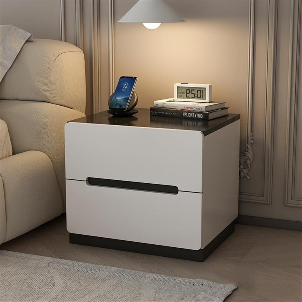 Modern Nightstand with 2 Drawers - Small Storage Cabinet, Wood Frame Bedside Table for Bedroom & Living Room (15.7 x 15.7 x 17.7 Inches) - Perfect as Sofa Side Table or Compact Bedside Storage Solution