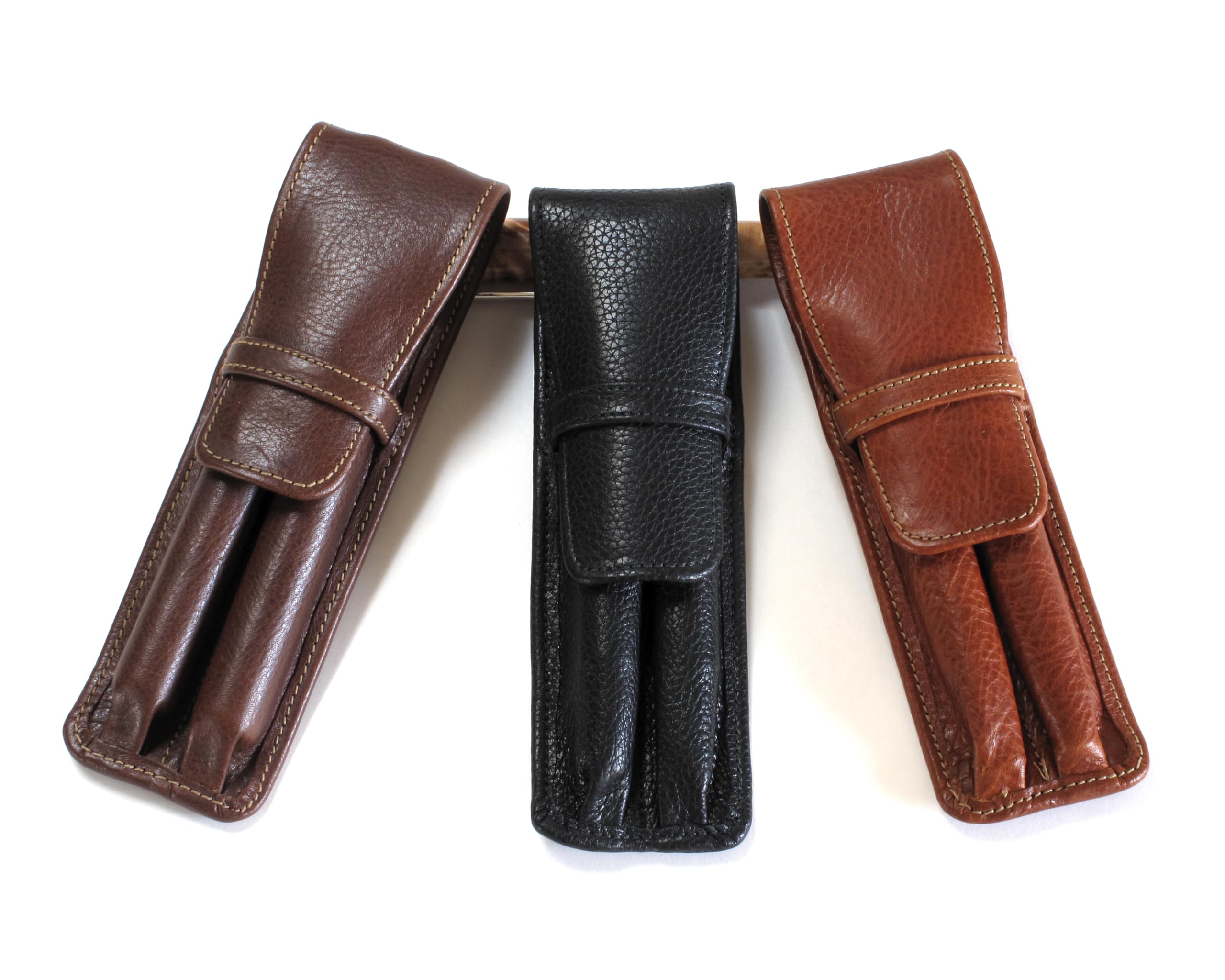 Premium Genuine Leather Double-Black Pen Holder - Elegant Desk Organizer for Office, Home & School Use