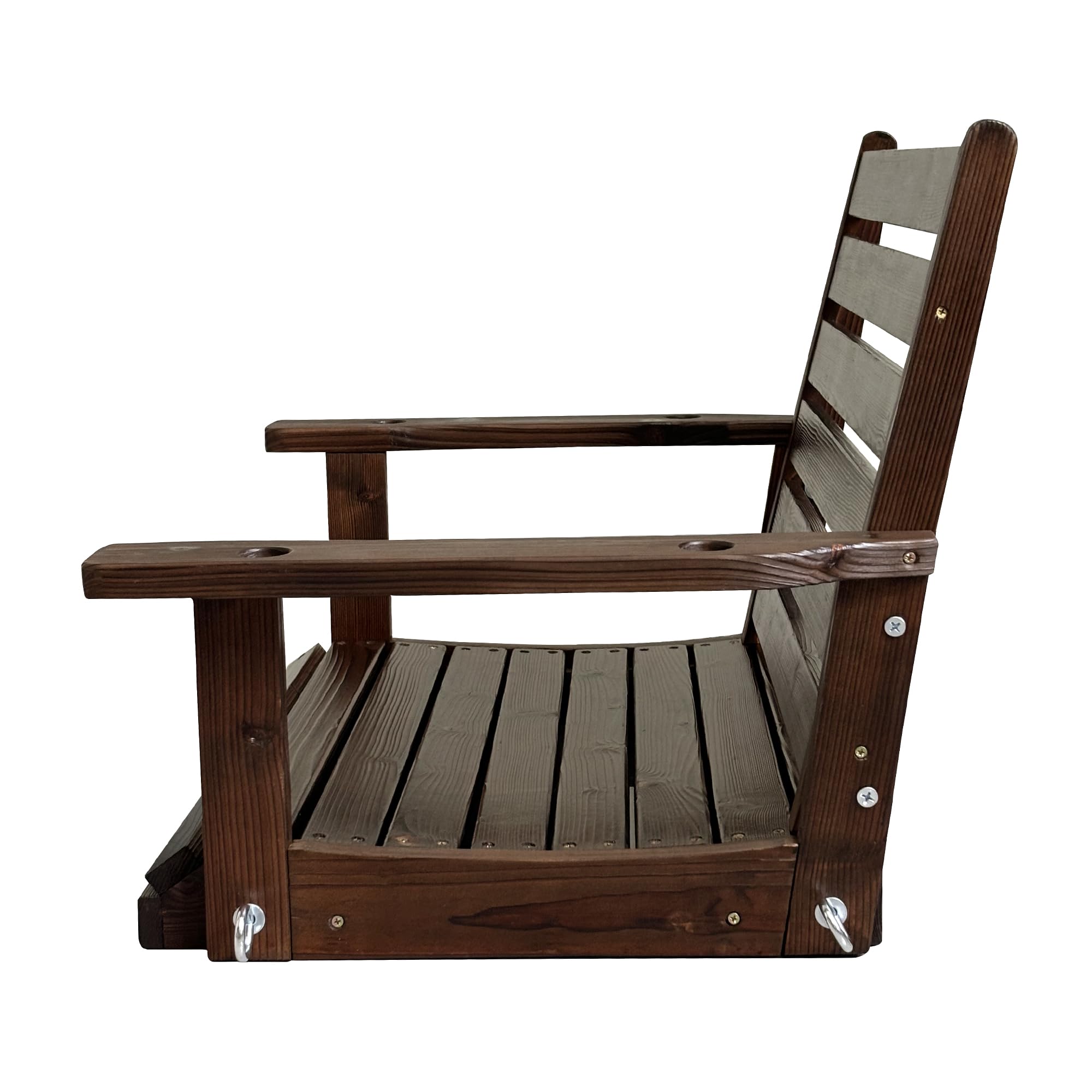 **Heavy Duty Wooden Porch Swing - Ergonomic Outdoor Bench Swing with Hanging Chains & 7mm Springs - Supports 880 lbs - Perfect for Patio, Garden, Yard & Backyard Relaxation (Deep Brown, 1-Seater)**