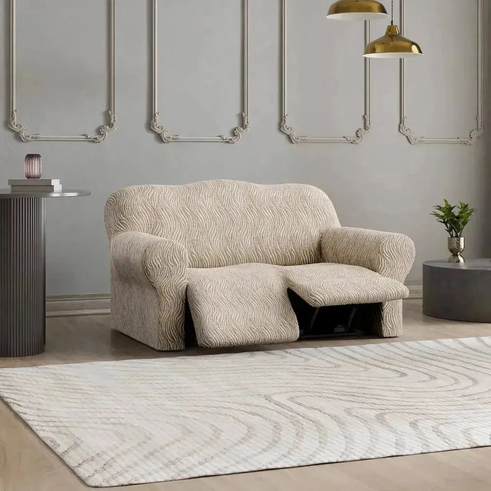 2 Seater Recliner Slipcover - Jacquard 3D Collection Sofa Cover | Stretchable Furniture Protector for Living Room, Bedroom & Home Decor