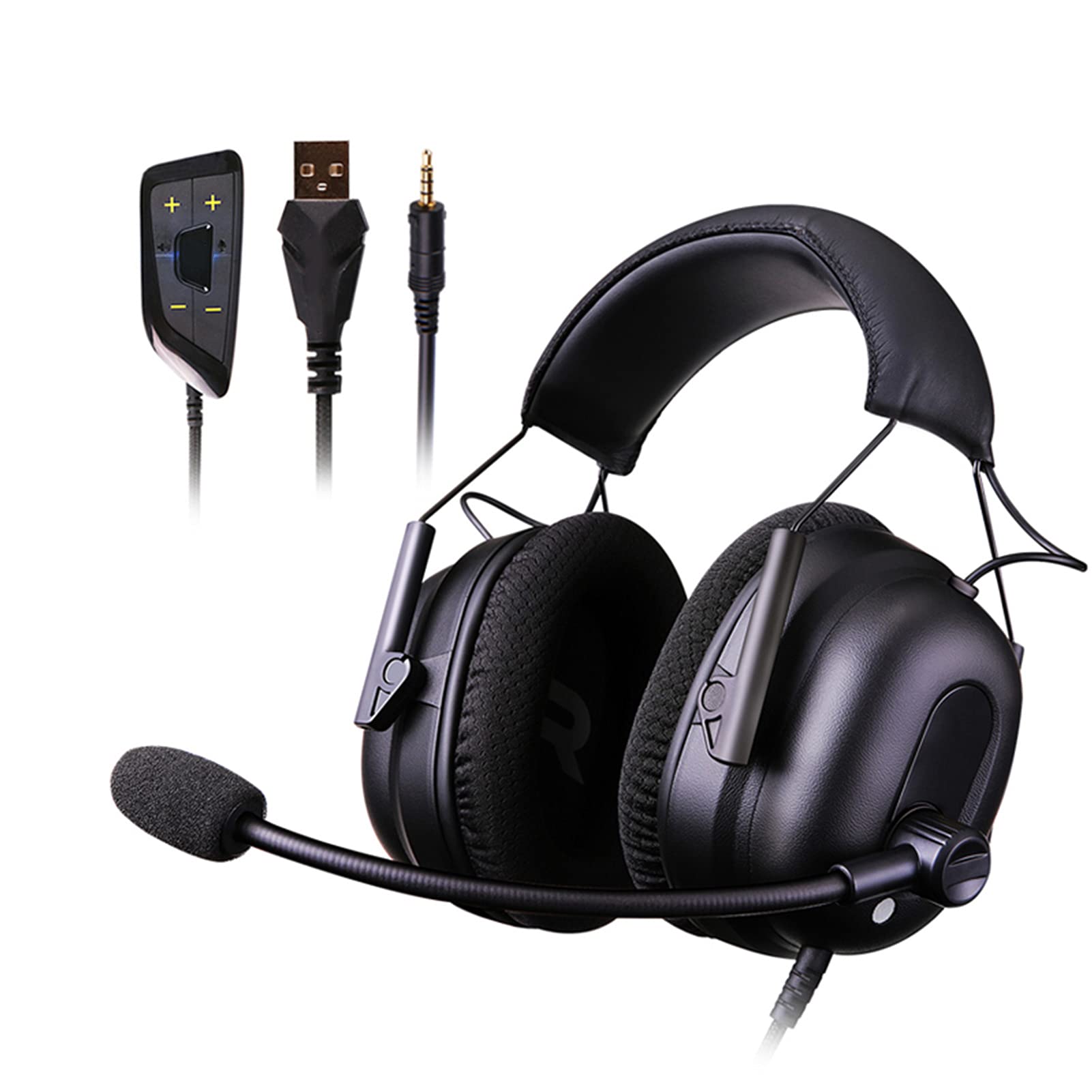Zyyini Gaming Headset with Microphone, Virtual 7.1 Surround Sound Wired Headphones for PC, Laptop, Phone, 3.5mm+USB Jack, Soft Oval Earmuffs, Perfect for Gaming, Music, and Online Meetings (Black)