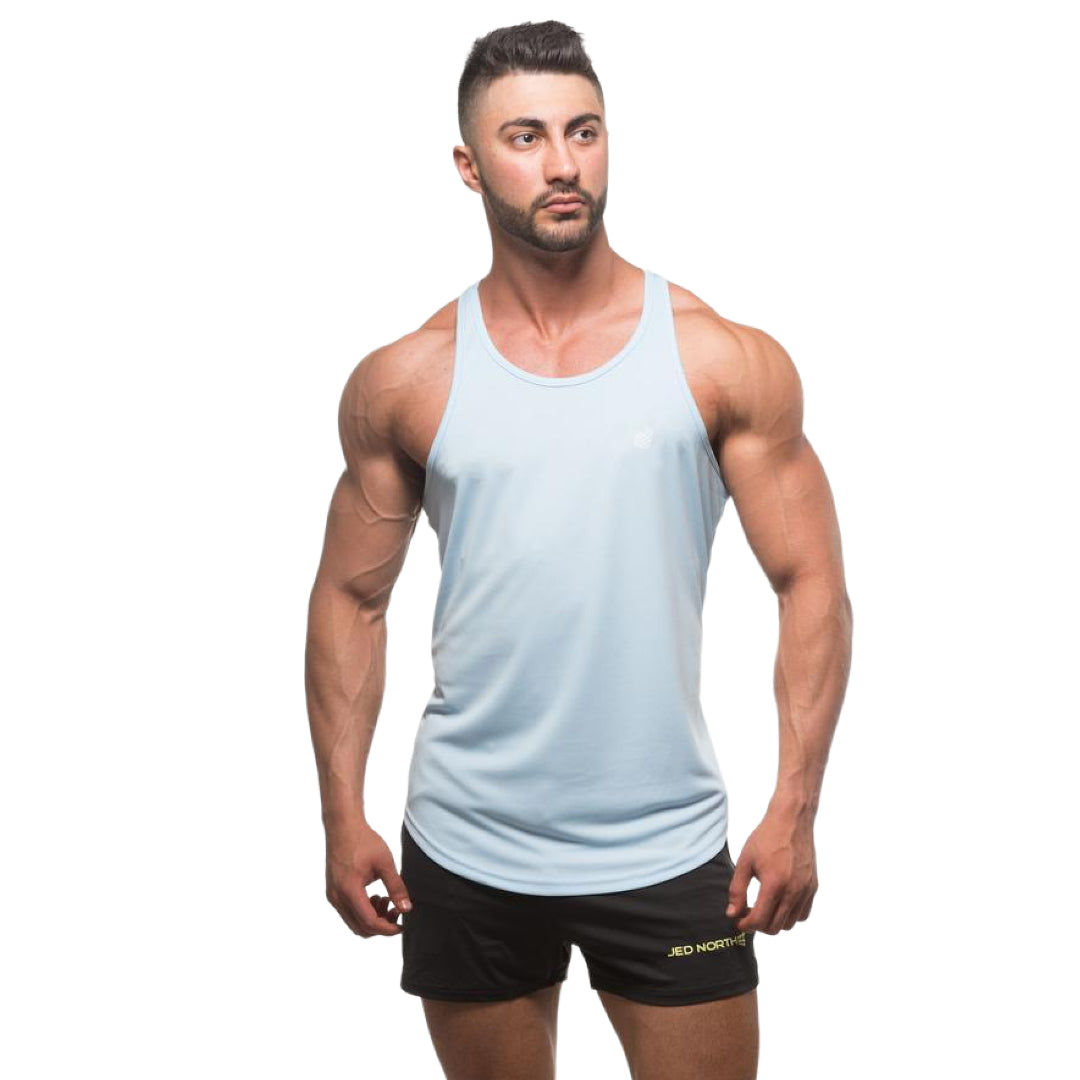 Jed North Men's Microfiber Dri-Fit Performance Tank Top - Light Blue - Moisture Wicking Workout Shirt for Gym, Running & Athletic Activities
