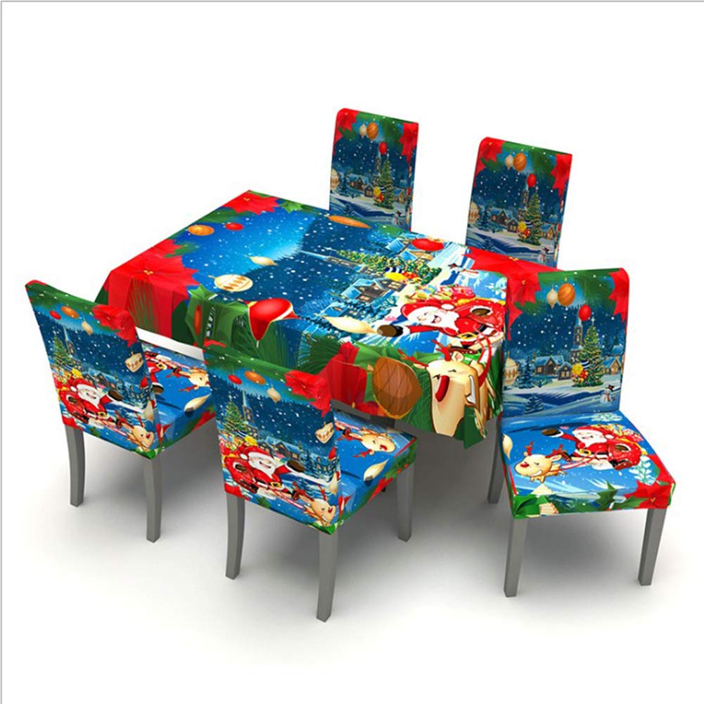 GUBAOPQLA Christmas Chair Covers & Tablecloth Set - Stretch Printed Spandex Dining Chair Slipcovers (2-Pack) - Washable, Removable Chair Protectors for Holiday Dining Room Decor