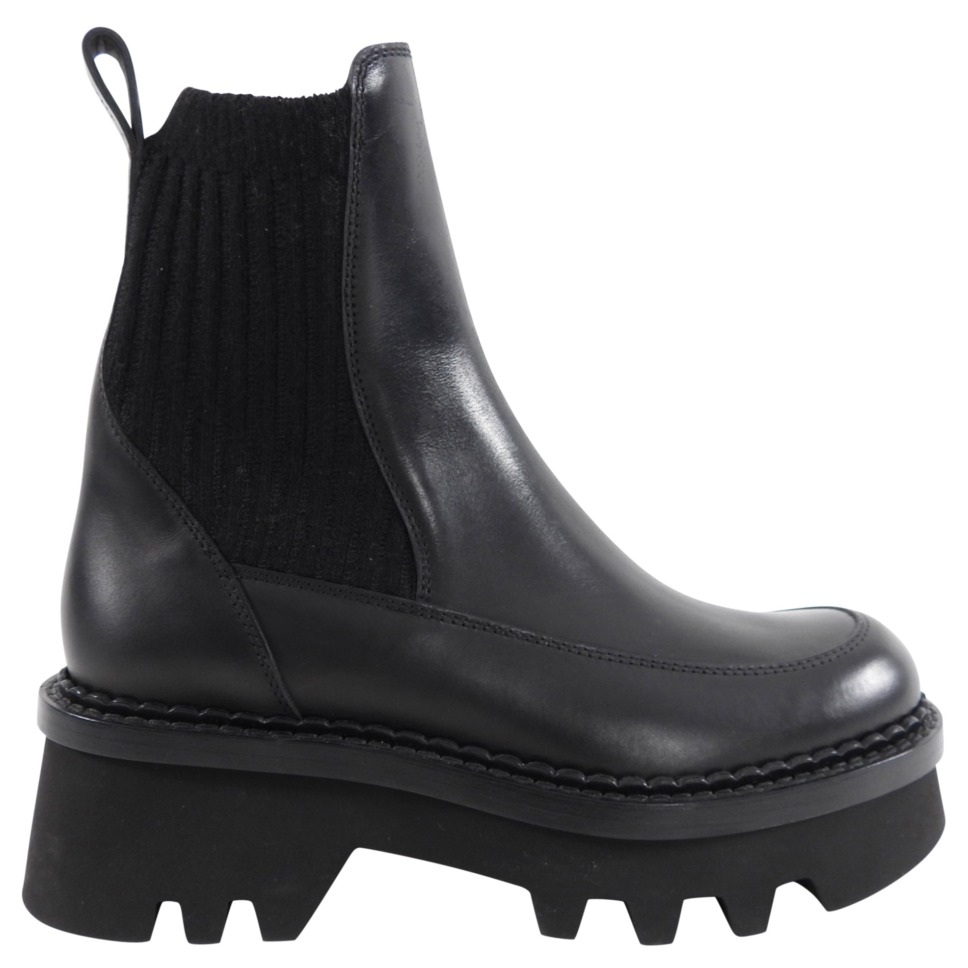 Chloe Owena Black Leather Track Sole Ankle Boots Size 37 - Stylish Women's Chunky Heel Booties for Fall & Winter Fashion, Casual Outfits and Night Out