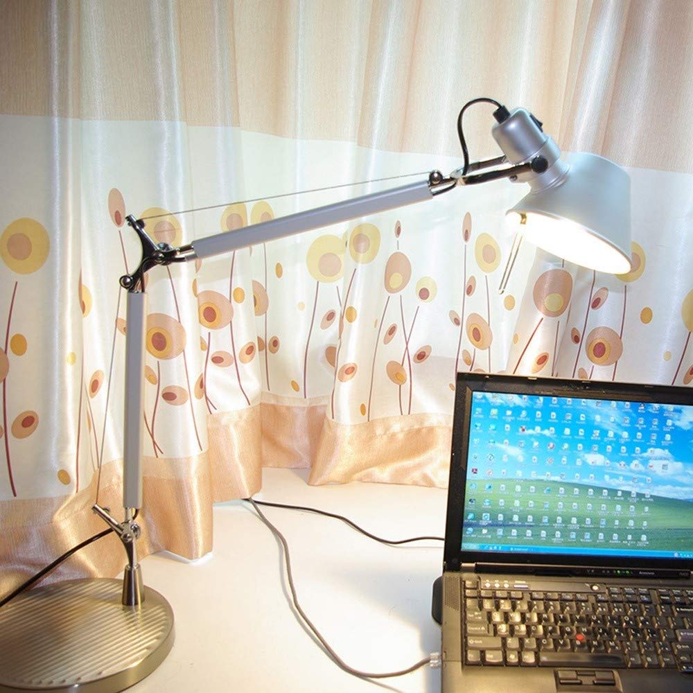 Adjustable Swing Arm LED Desk Lamp - Modern Clip-On Table Light with Rocker Armrest for Bedside, Office & Study - Perfect for Reading, Working & Home Decor