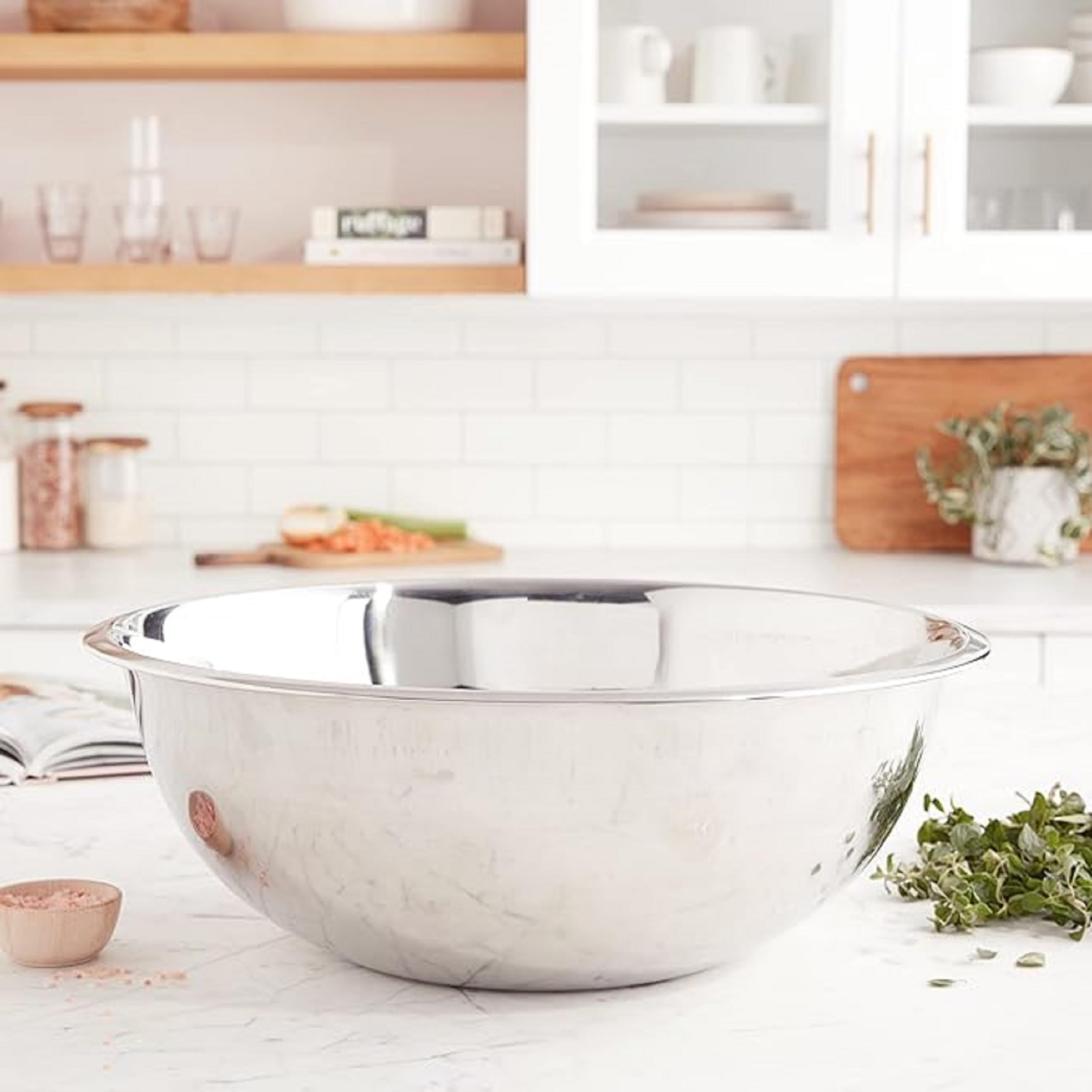 YBM Home 20-Quart Stainless Steel Mixing Bowl Set - Professional Deep Metal Bowls for Sourdough, Dough Kneading, Baking & Cooking - Durable Nesting Bowls for Kitchen & Serving - Polished Silver - Perfect for Home Bakers, Restaurants & Catering Events