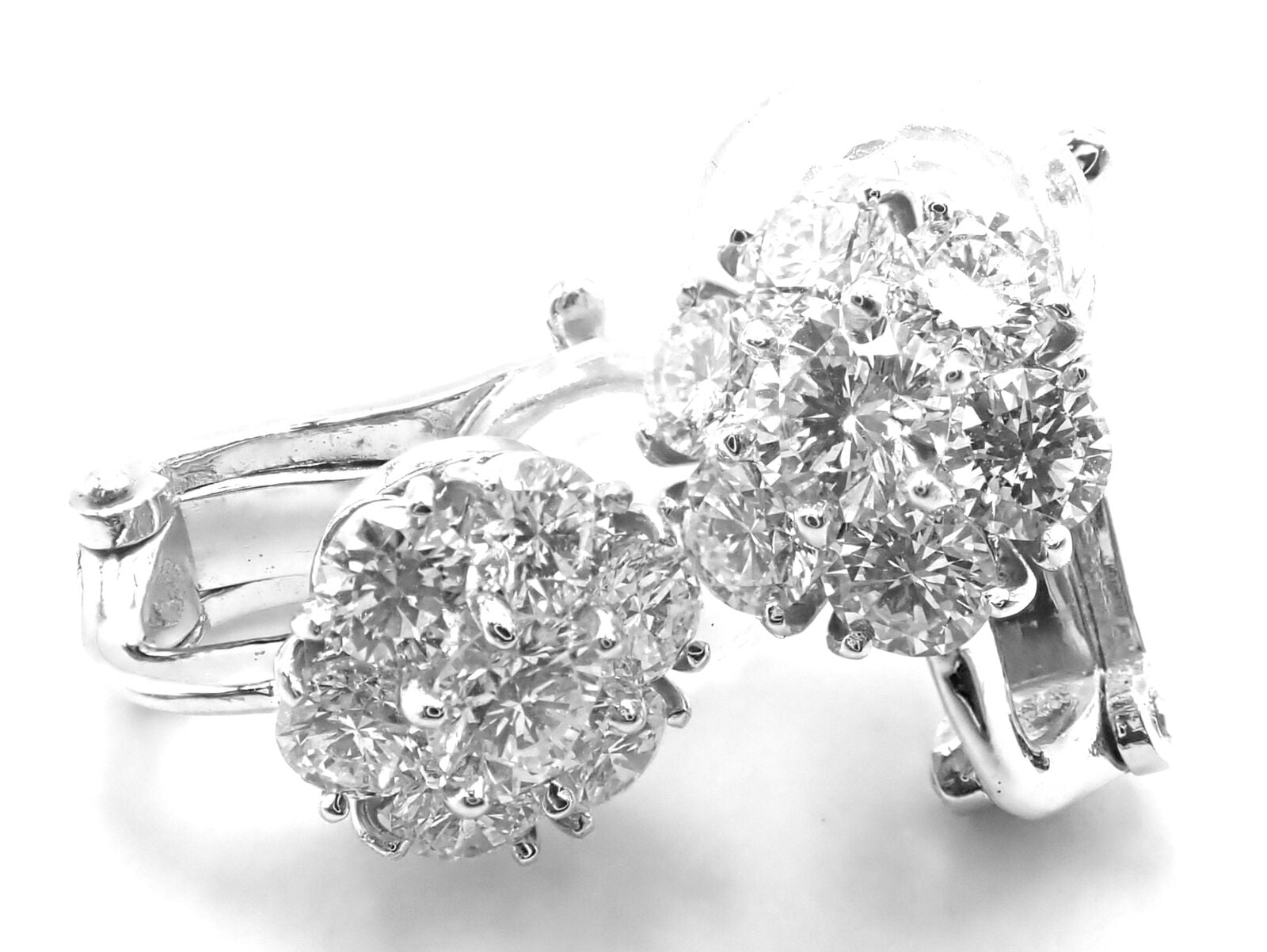 Van Cleef & Arpels Platinum Diamond Fleurette Flower Earrings - Luxury Diamond Stud Earrings for Women, Perfect for Weddings, Parties & Special Occasions