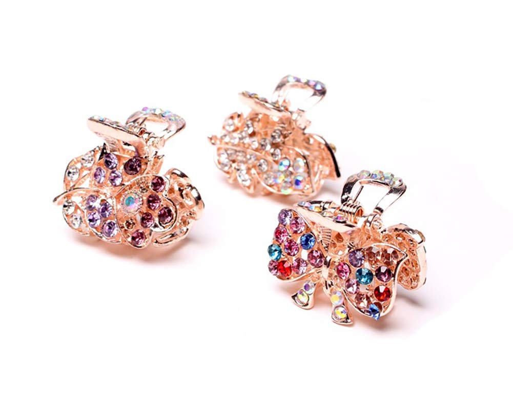 6 PCS Women's Alloy Rhinestone Non-Slip Mini Hair Claw Clips - Small Bang Jaw Hair Clamps & Grip Pins for Fine Hair (Style A#) - Perfect for Daily Styling, Work, Parties & Special Occasions