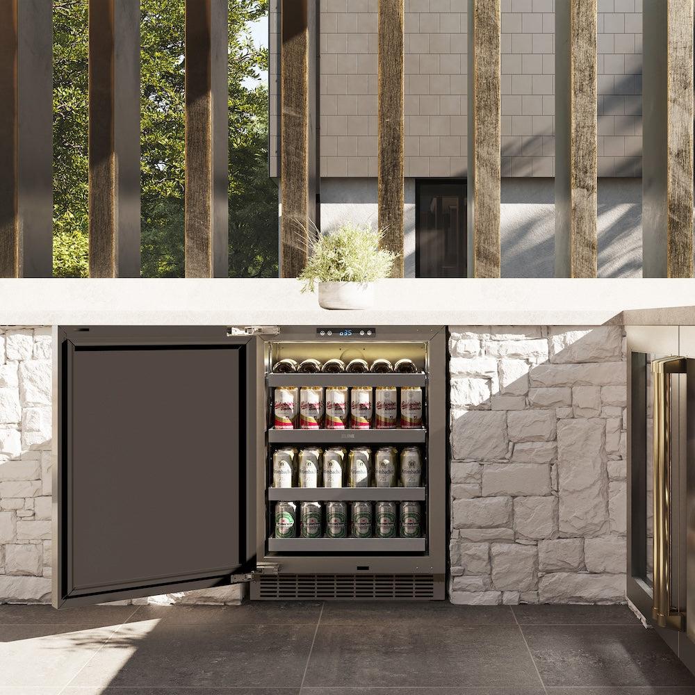 ZLINE Autograph Edition 24 Inch Touchstone 151 Can Beverage Refrigerator - Stainless Steel Door with Gold Handle for Home Bar, Office, or Kitchen (RBSOZ ST 24 G) - Perfect for Storing Beer, Wine, and Drinks