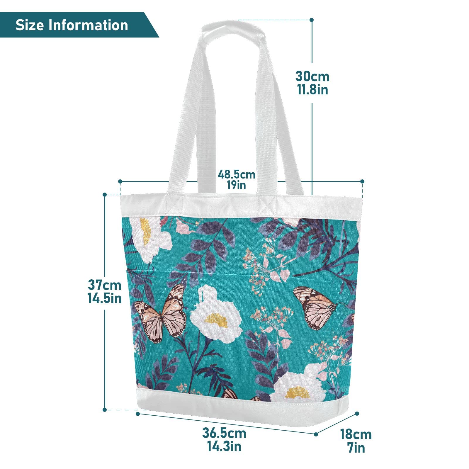 J JOYSAY Floral Blooming Flowers Mesh Beach Tote Bag - Large Waterproof & Sandproof Beach Bag for Women, Perfect for Pool, Gym, Sports, Travel & Summer Outings