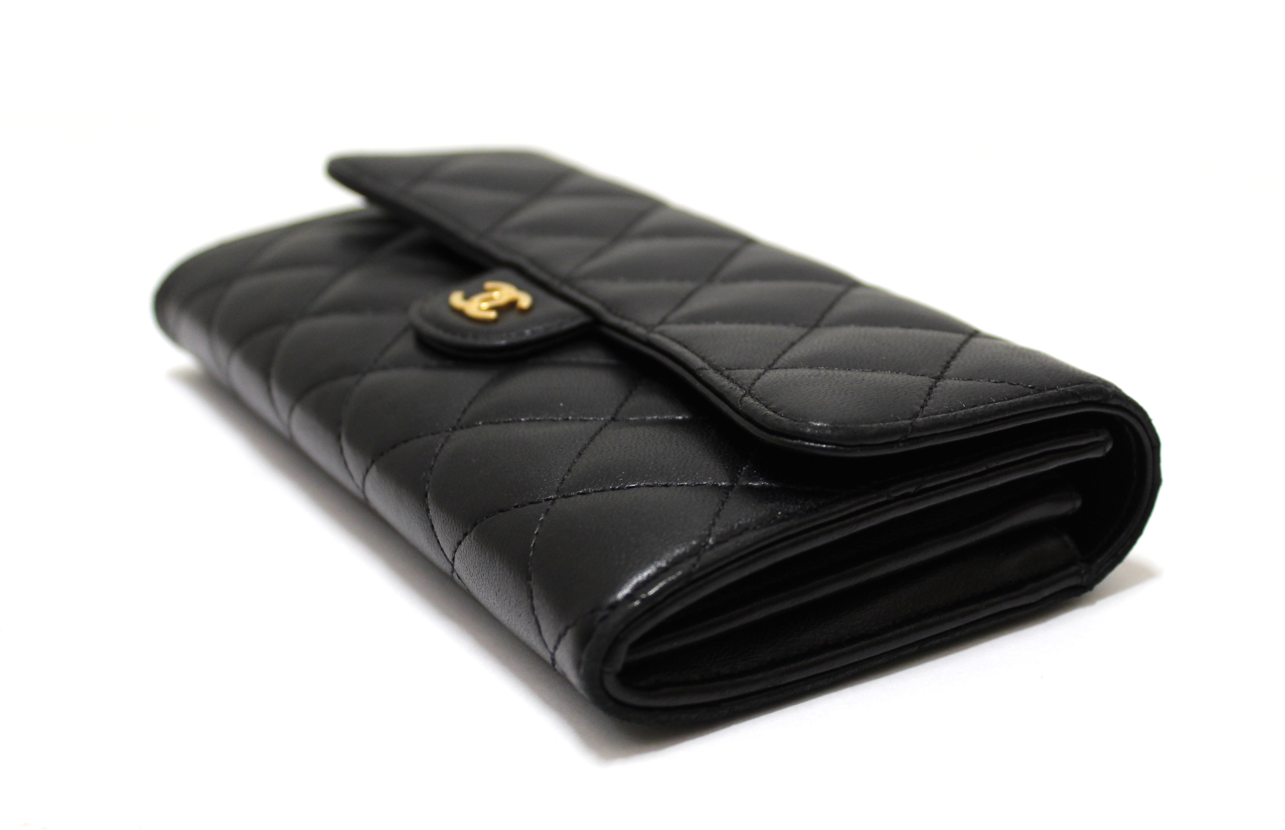 Authentic Chanel Black Quilted Lambskin Leather Classic Flap Long Wallet for Women | Luxury Designer Handbag Accessory | Perfect for Everyday Use, Travel & Special Occasions