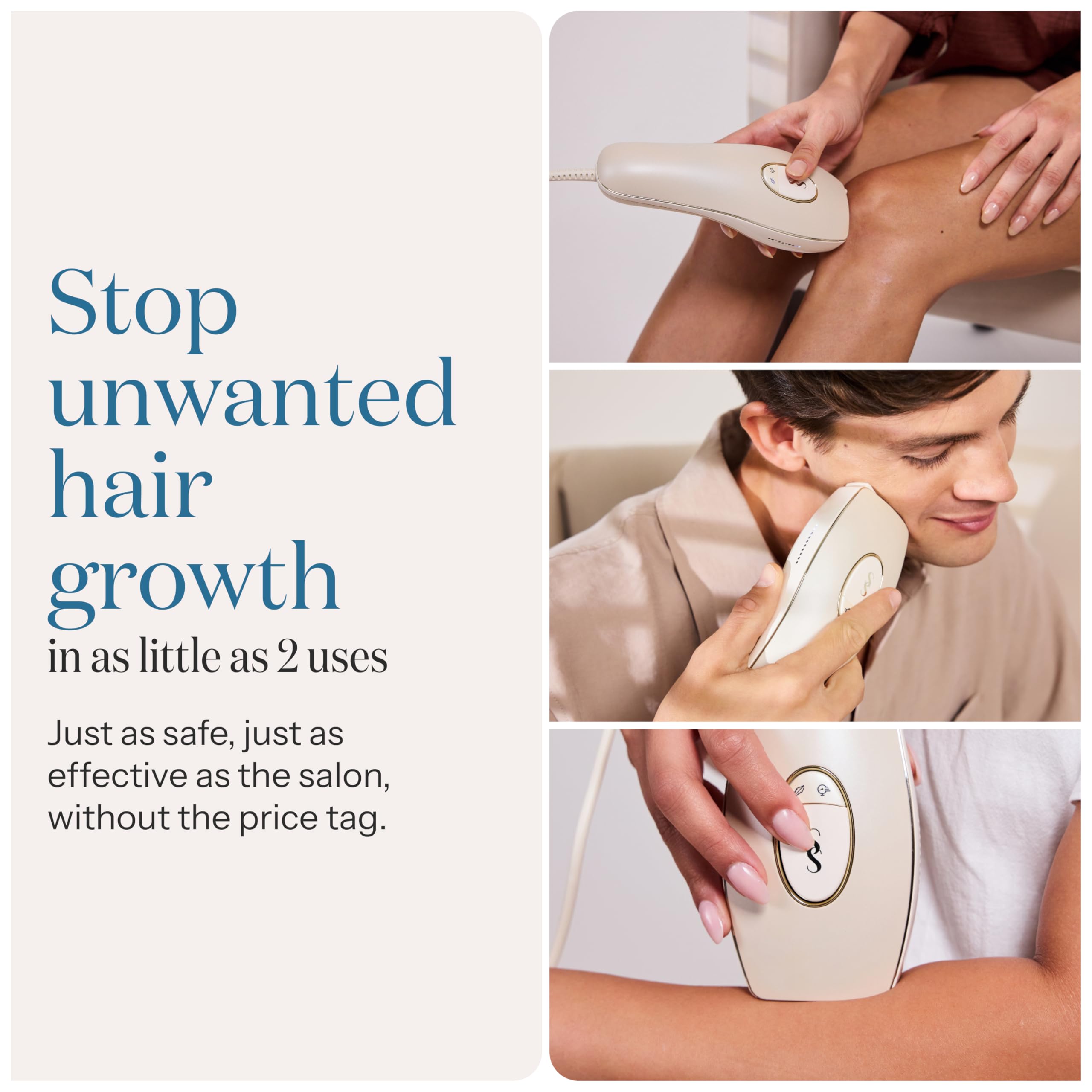 SmoothSkin Pure Adapt Champagne IPL Laser Hair Removal Device for Women & Men - Permanent Hair Reduction for Body & Face - Painless Home Use - Alternative to Salon Laser & Bikini Shaver - Perfect for Smooth Legs, Underarms, Bikini Line & Facial Hair Removal