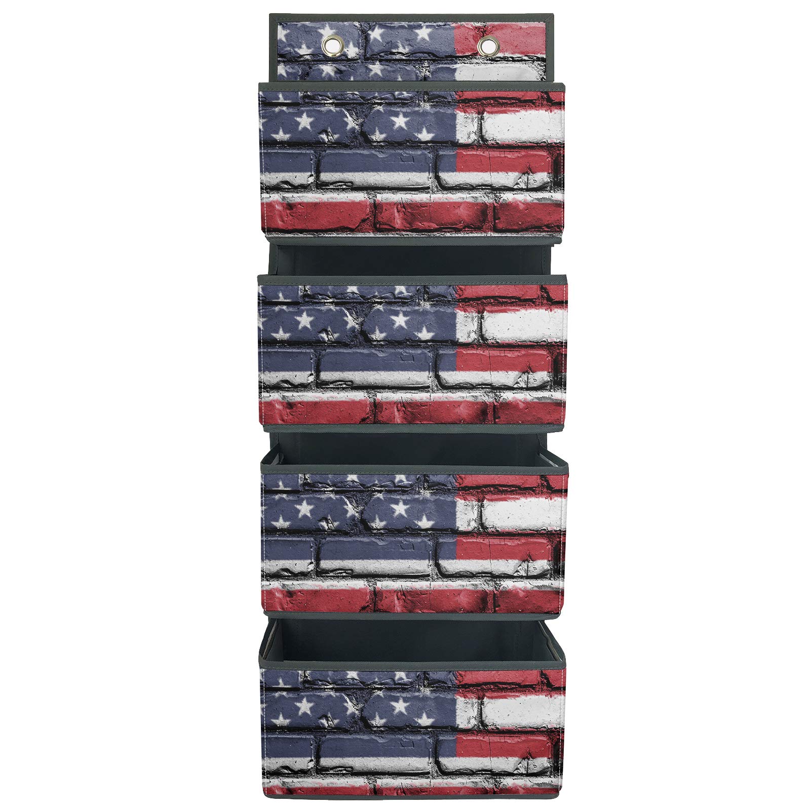 UNICEU Vintage USA Flag Hanging Wall Organizer - 4 Pocket Storage for Closet, Bedroom, Bathroom & Dorm | Perfect for Pantry, Baby Nursery & Home Organization