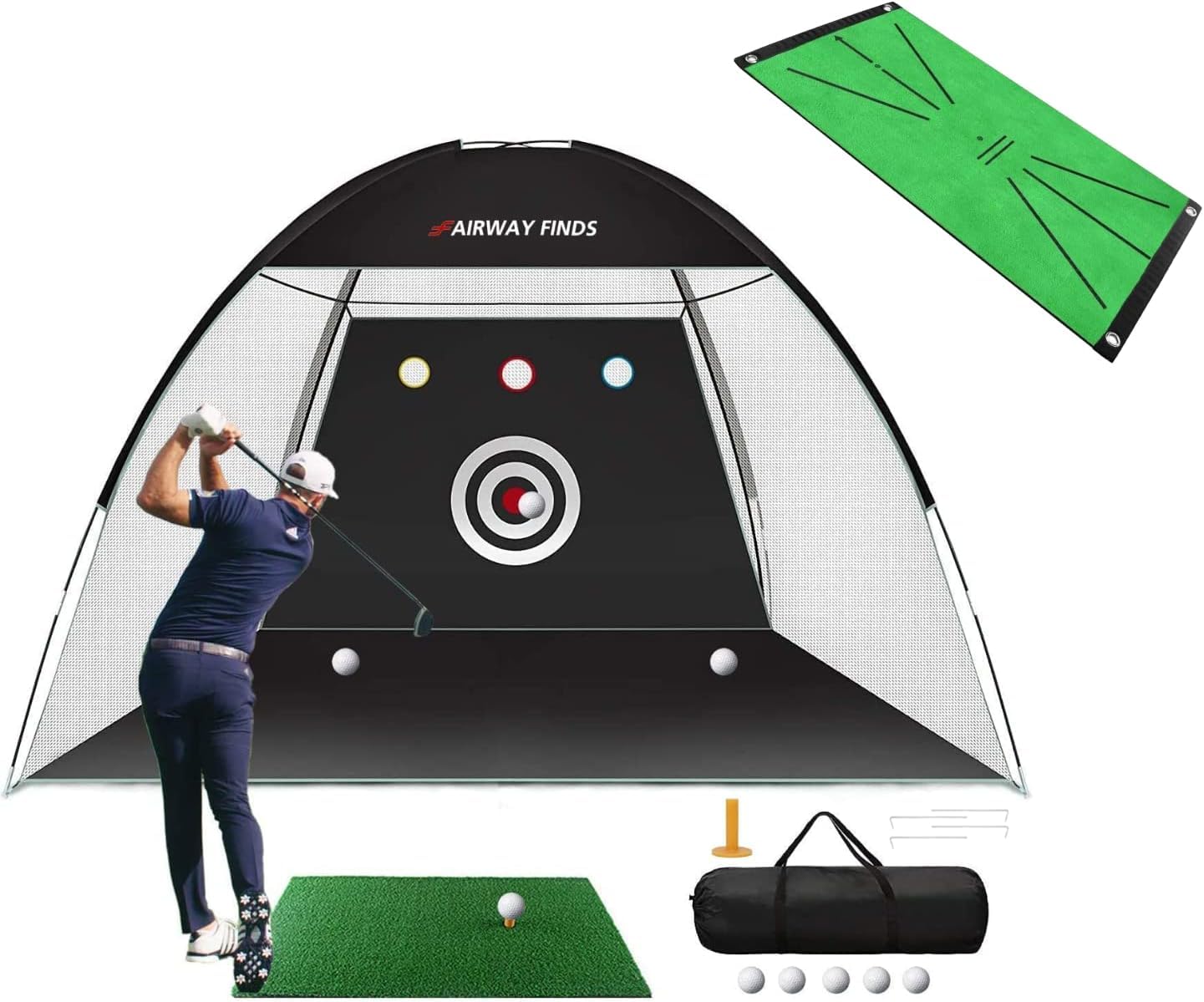 10x7ft Golf Practice Net with Target - Includes Golf Mat, 5 Balls, Tees & Carry Bag - Backyard Driving & Chipping Training for Indoor/Outdoor Use - Perfect for Home Practice & Backyard Golf Sessions