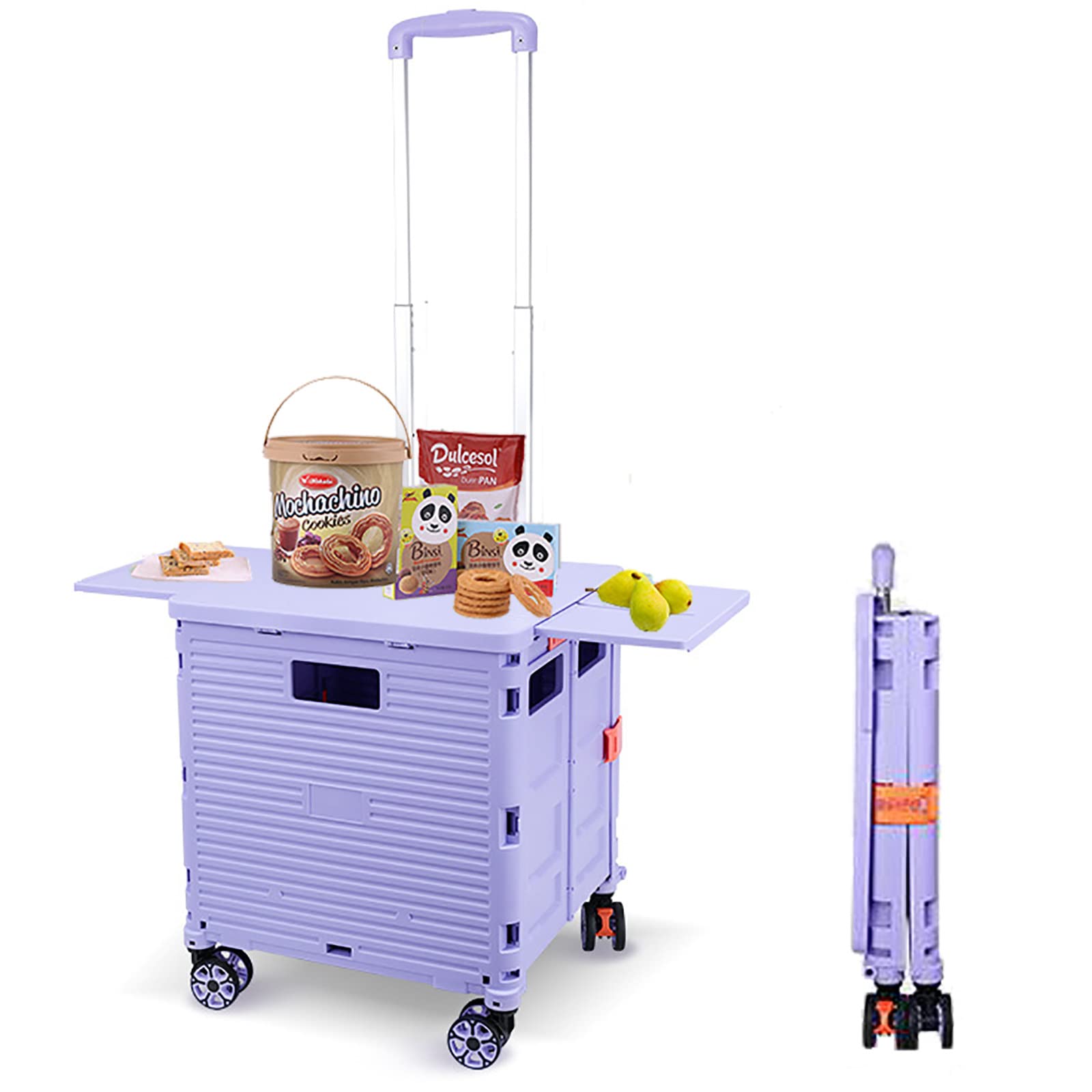 Foldable Shopping Cart with 360° Rolling Wheels & Stair Climbing - Collapsible Handcart with Telescopic Handle & Cover - Purple 4-Wheel Utility Cart for Groceries, Picnics, Outdoor Tools & Home Organization