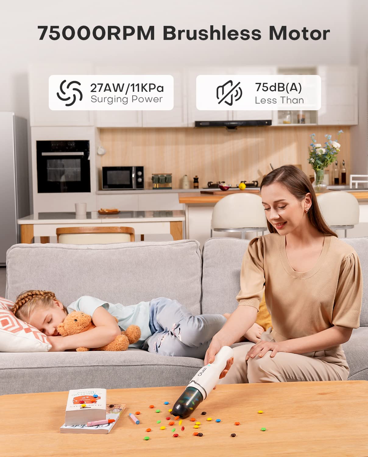 Ofuzzi Slim H7 Pro Cordless Handheld Vacuum Cleaner - 1.0LB Ultra Lightweight, 27AW/11kPa Powerful Suction, LED Light & 2 Speed Modes, Low Noise, USB-C Charging - Perfect for Home, Car, Pet Hair Cleaning & Quick Spills (White)