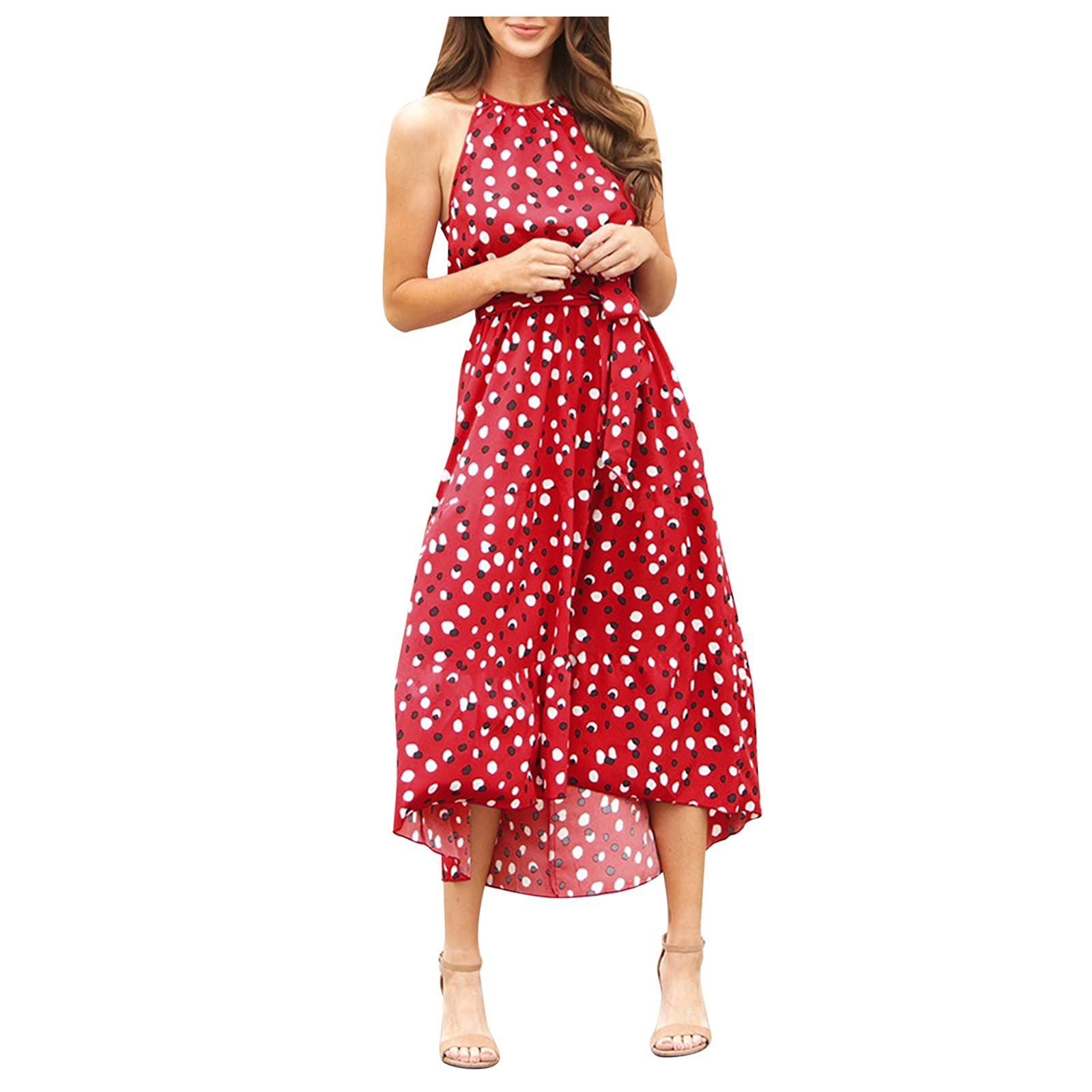 Polka Dot Sleeveless Summer Dress for Women - Casual Floral Print Sundress for Beach, Party & Vacation