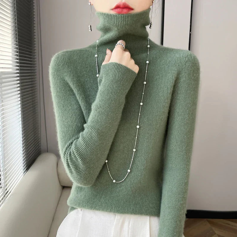 Women's Solid Turtleneck Cashmere Sweater - Soft Warm Winter Pullover for Autumn & Winter - Perfect for Office, Travel and Casual Outfits
