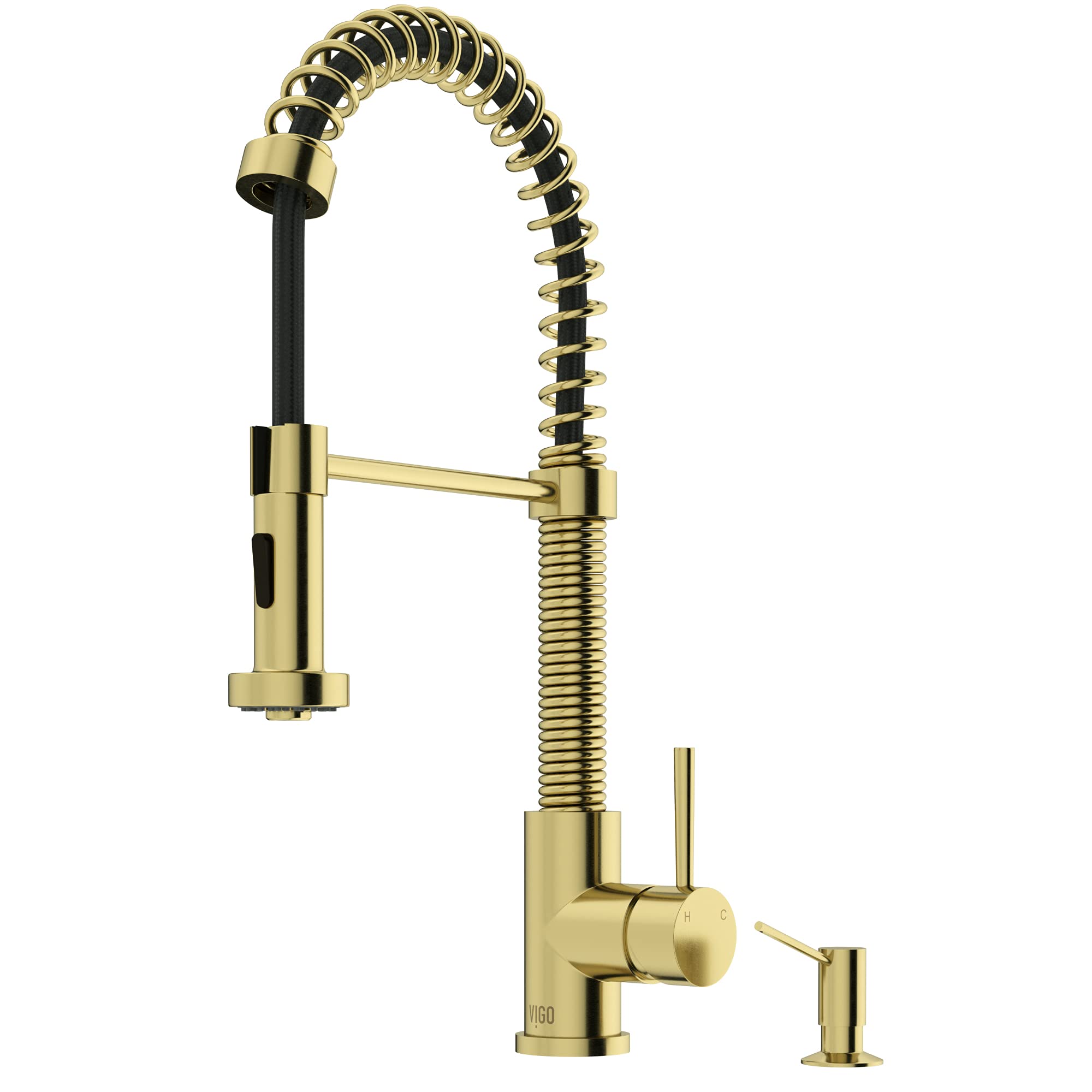 VIGO Edison Single-Handle Pull-Down Sprayer Kitchen Faucet with Soap Dispenser - Matte Brushed Gold Finish | Modern Water-Saving Design for Home & Commercial Kitchens