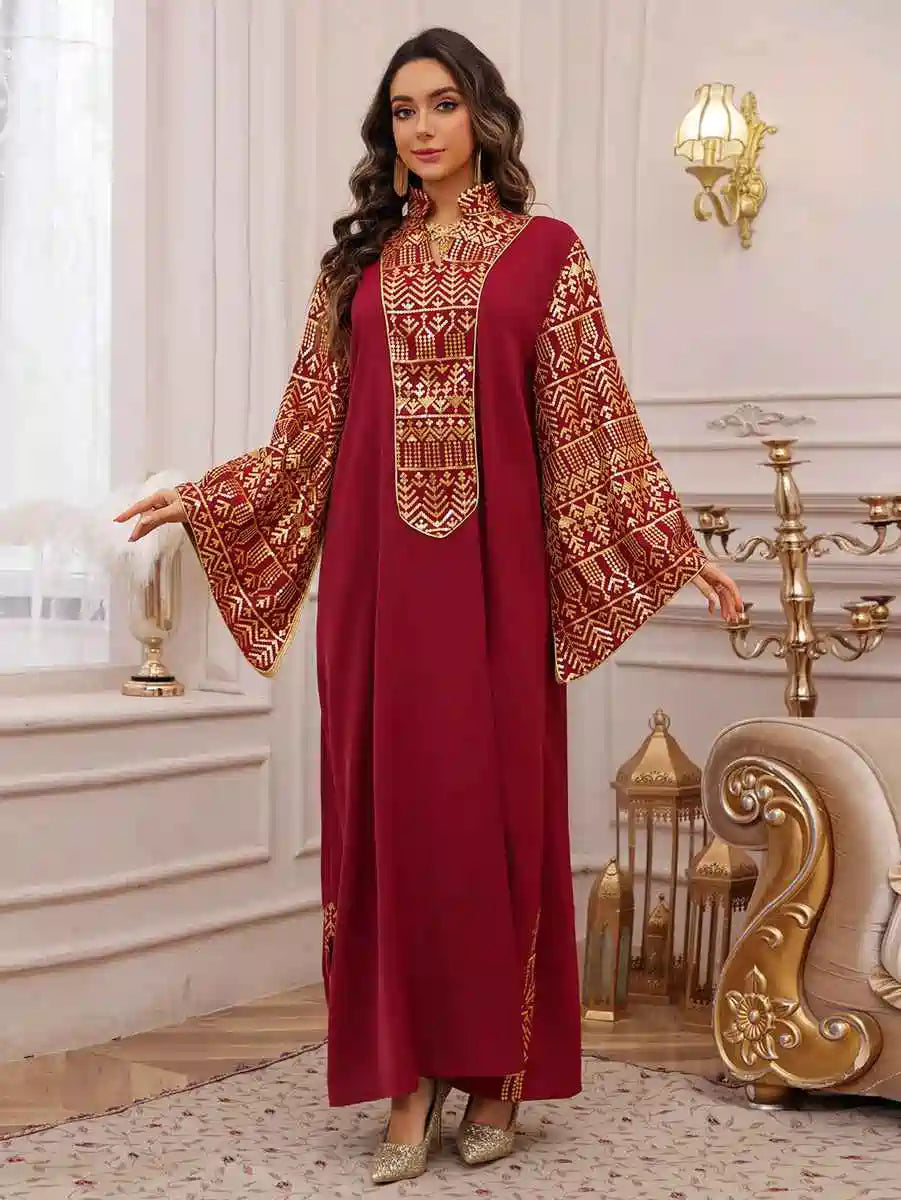 Elegant Eid Embroidery Sequins Caftan Dress for Women - Flowy Long Kaftan Gown with Beaded Details #25474 | Perfect for Eid Celebrations, Weddings & Special Occasions